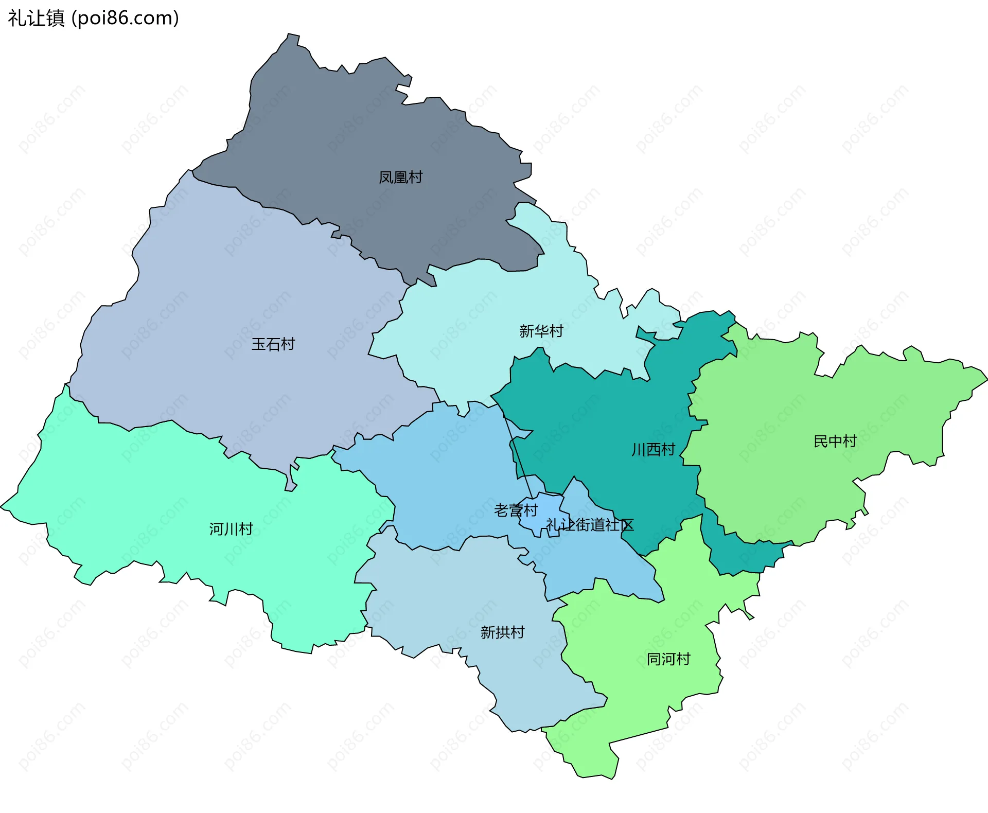 礼让镇边界地图(五级行政区划)