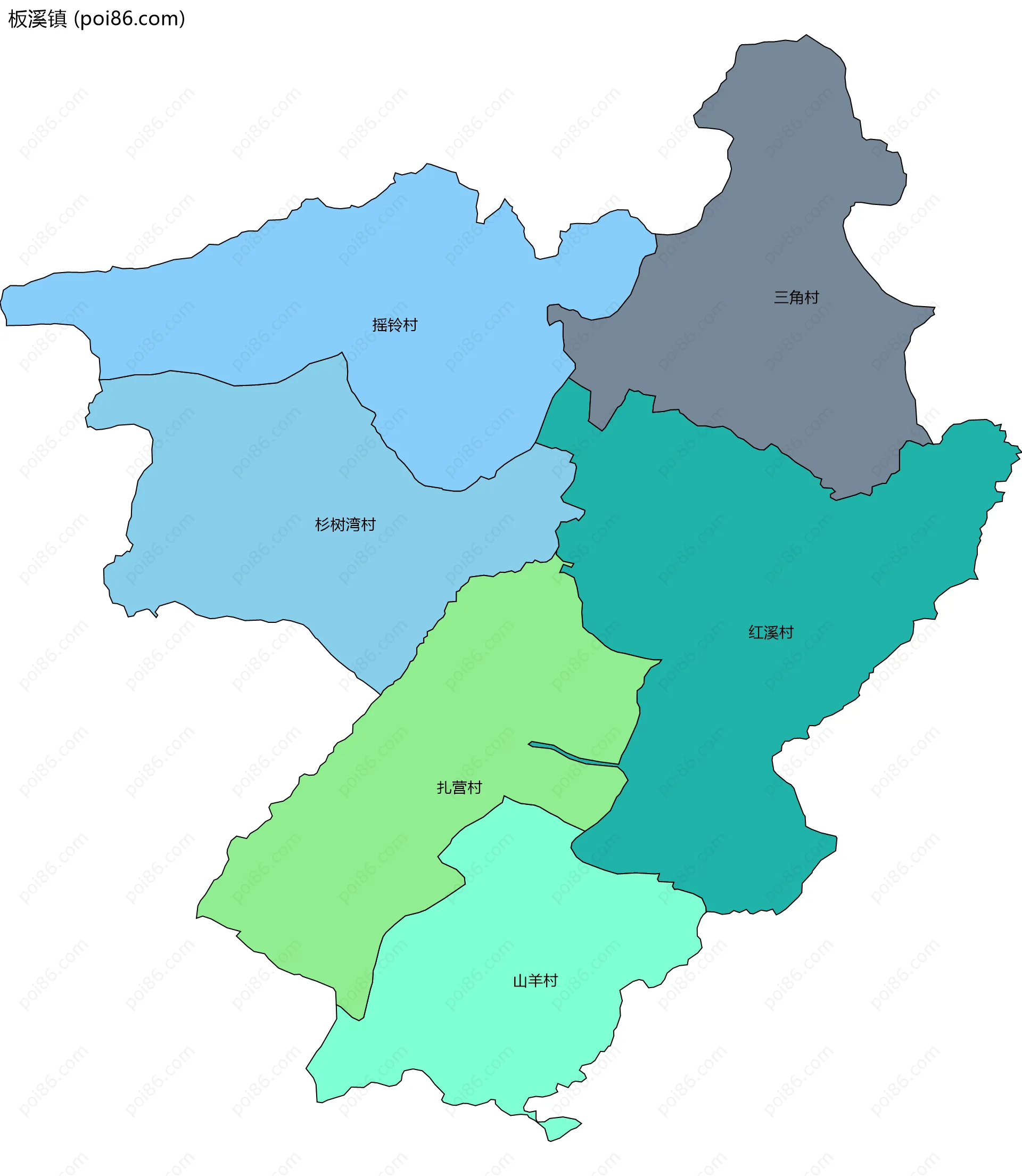 板溪镇边界地图(五级行政区划)