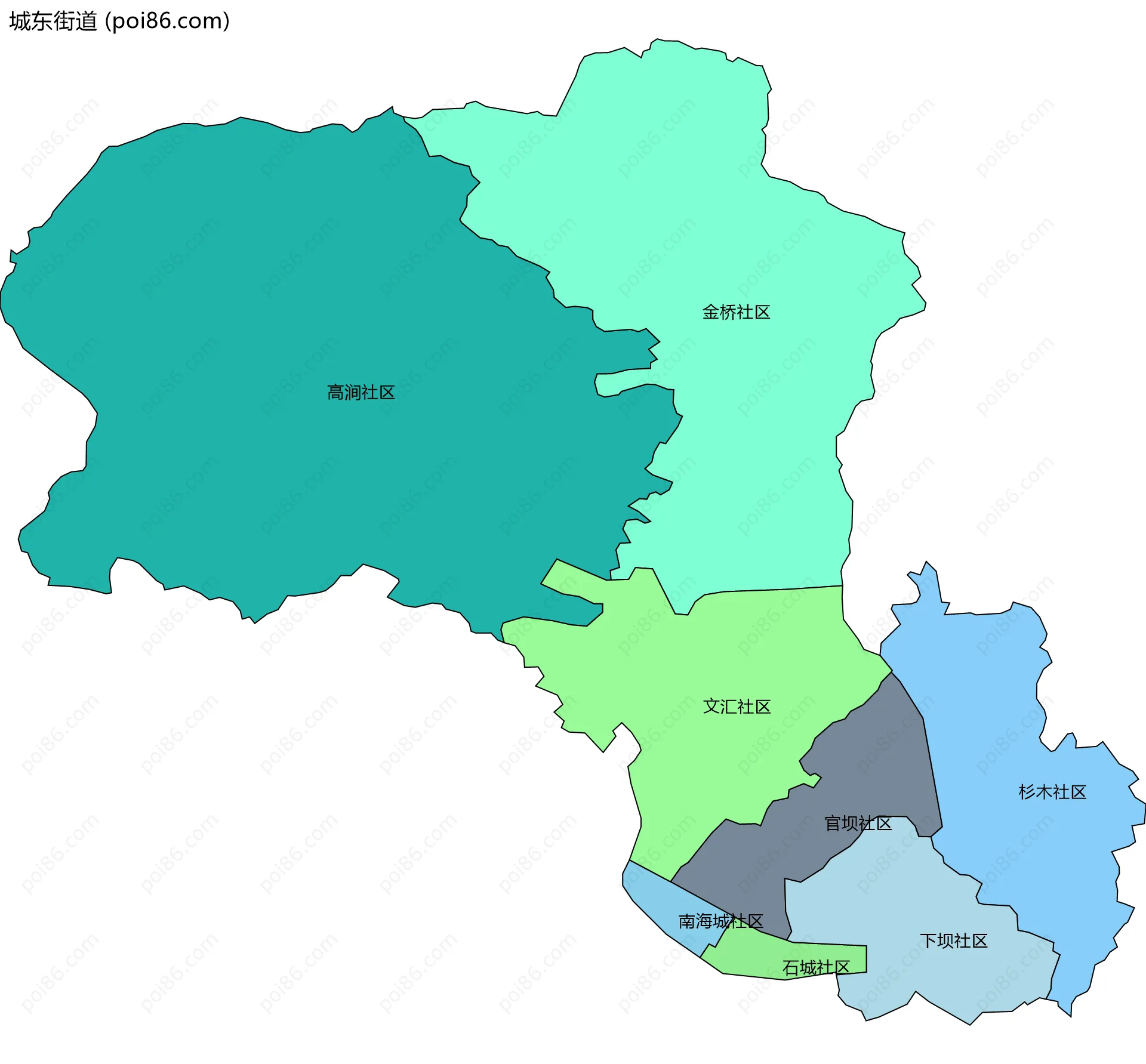 城东街道边界地图(五级行政区划)