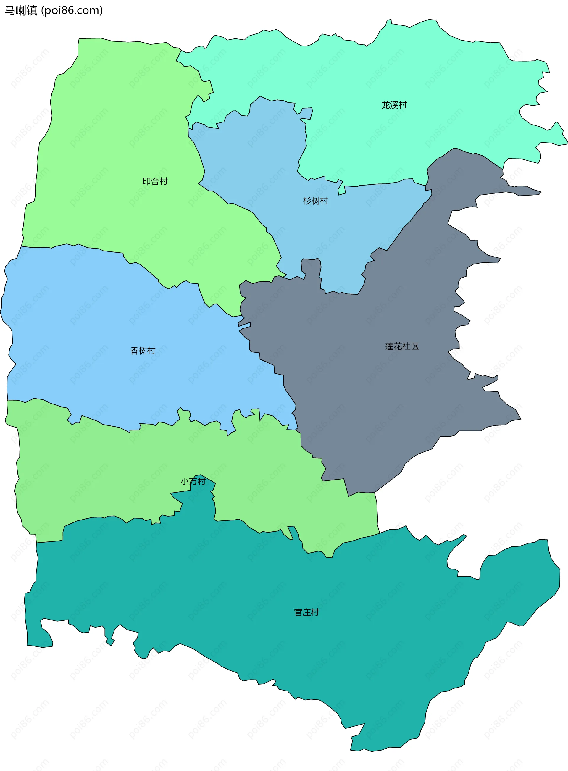 马喇镇边界地图(五级行政区划)