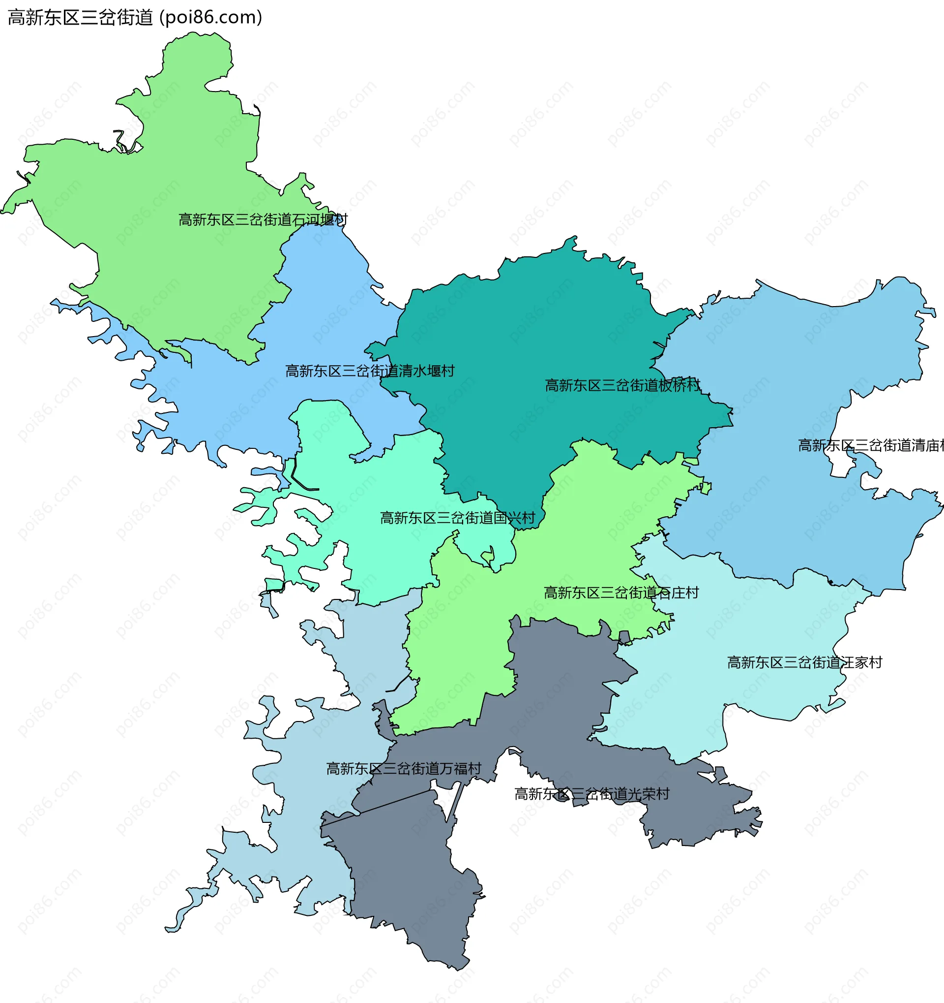高新东区三岔街道边界地图(五级行政区划)