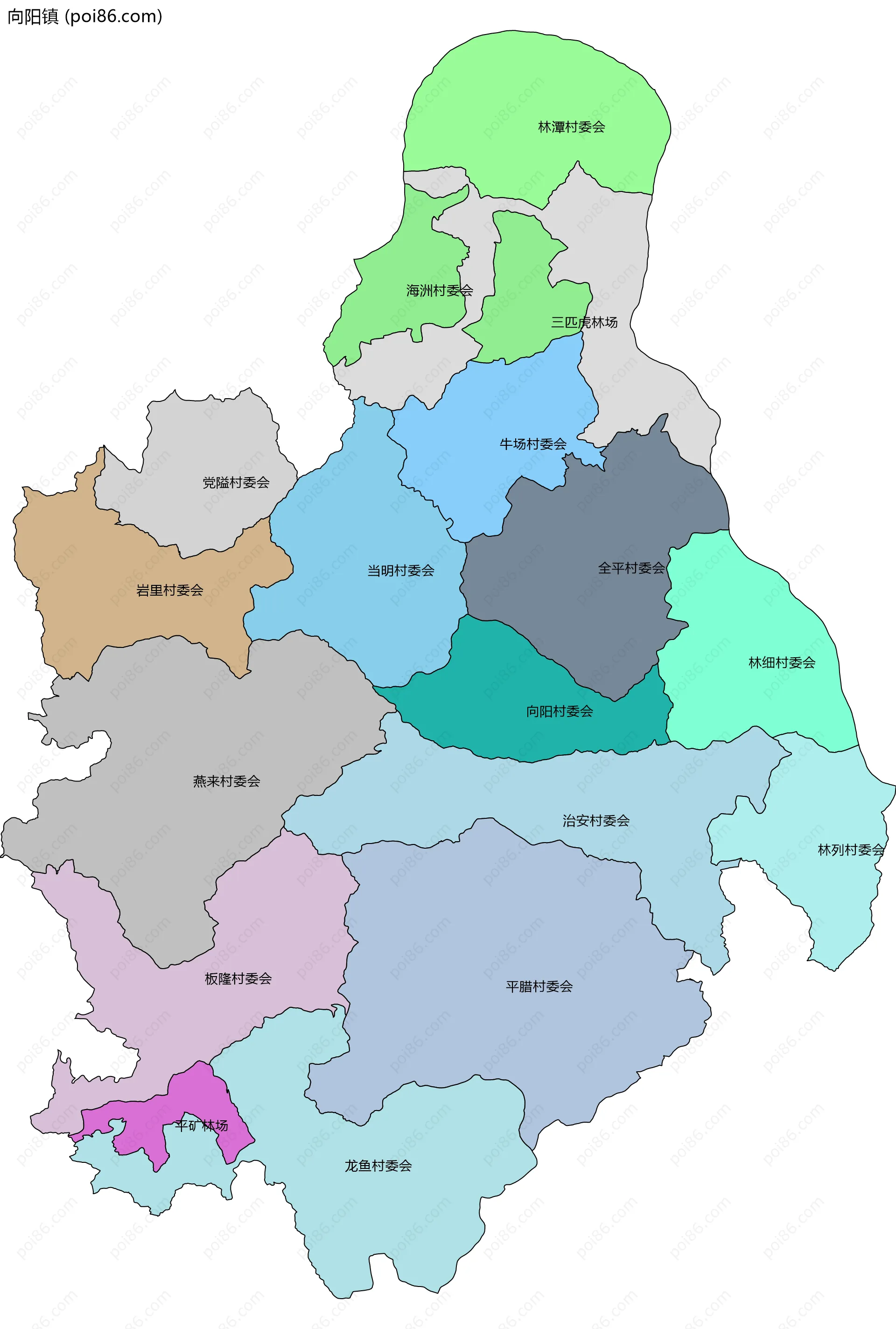 向阳镇边界地图(五级行政区划)