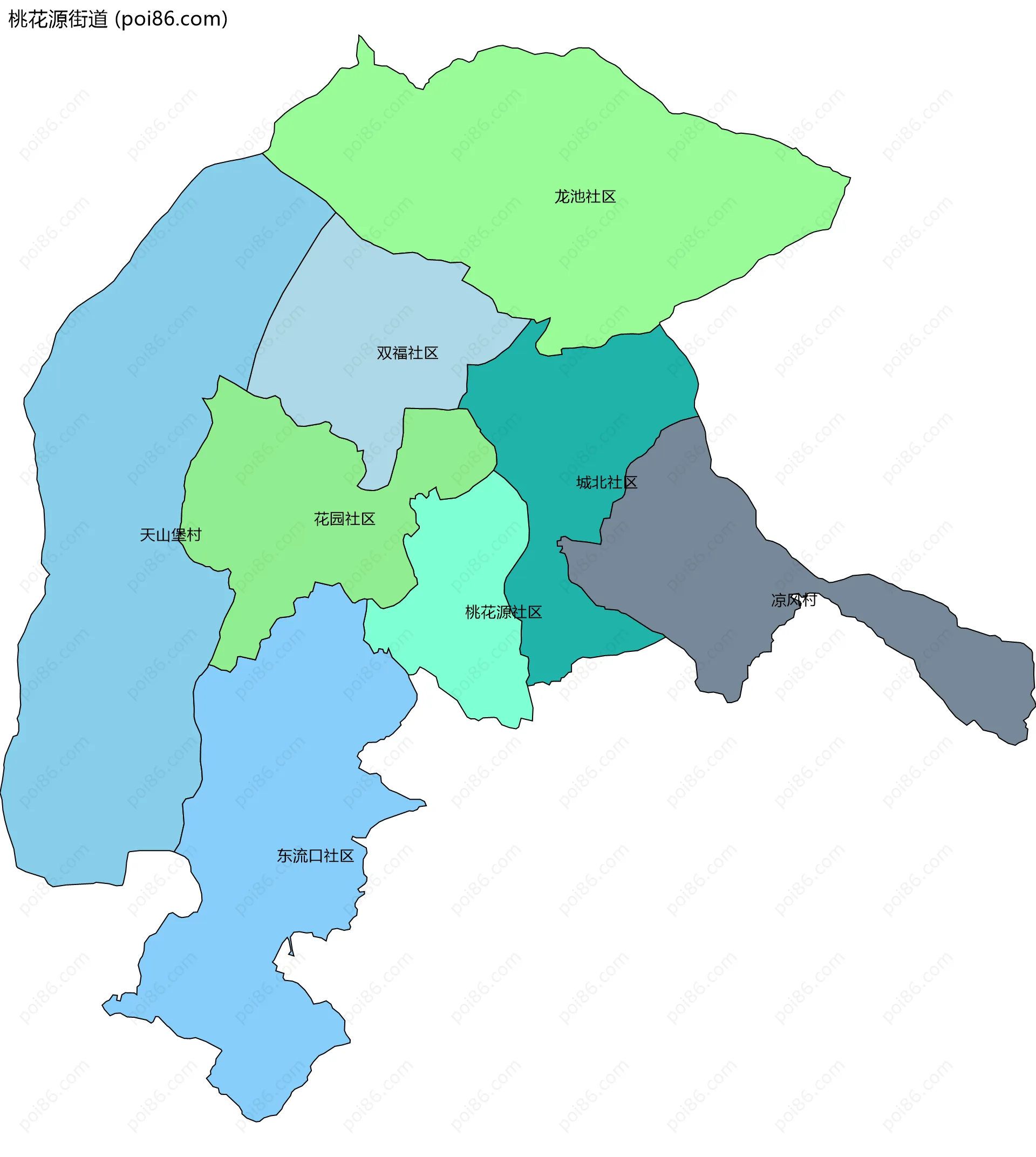 桃花源街道边界地图(五级行政区划)