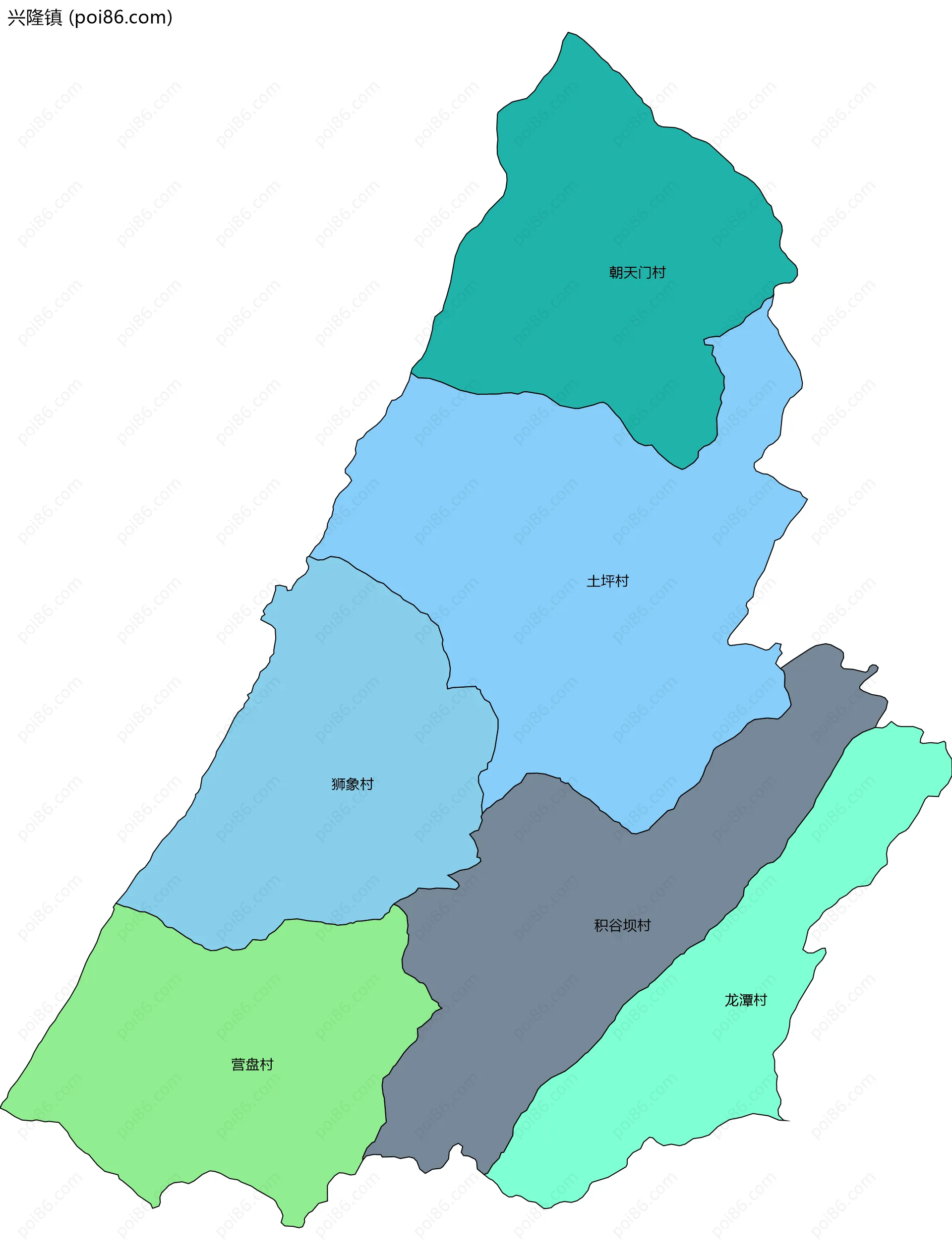 兴隆镇边界地图(五级行政区划)