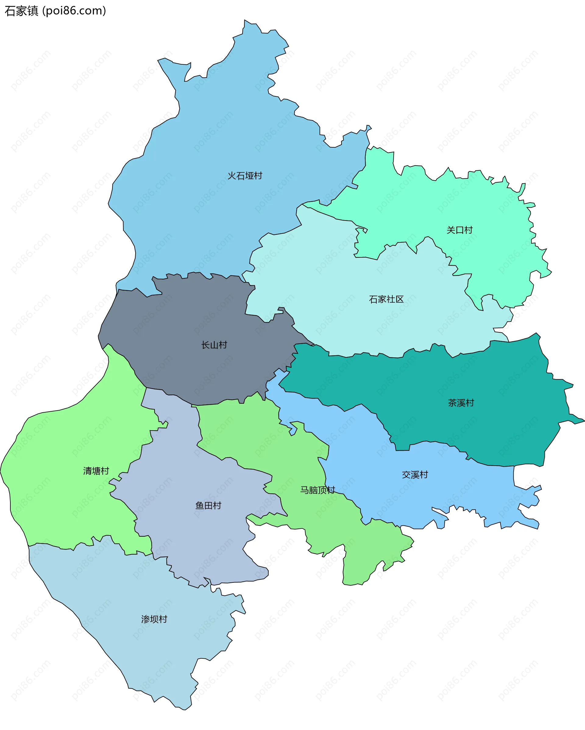 石家镇边界地图(五级行政区划)