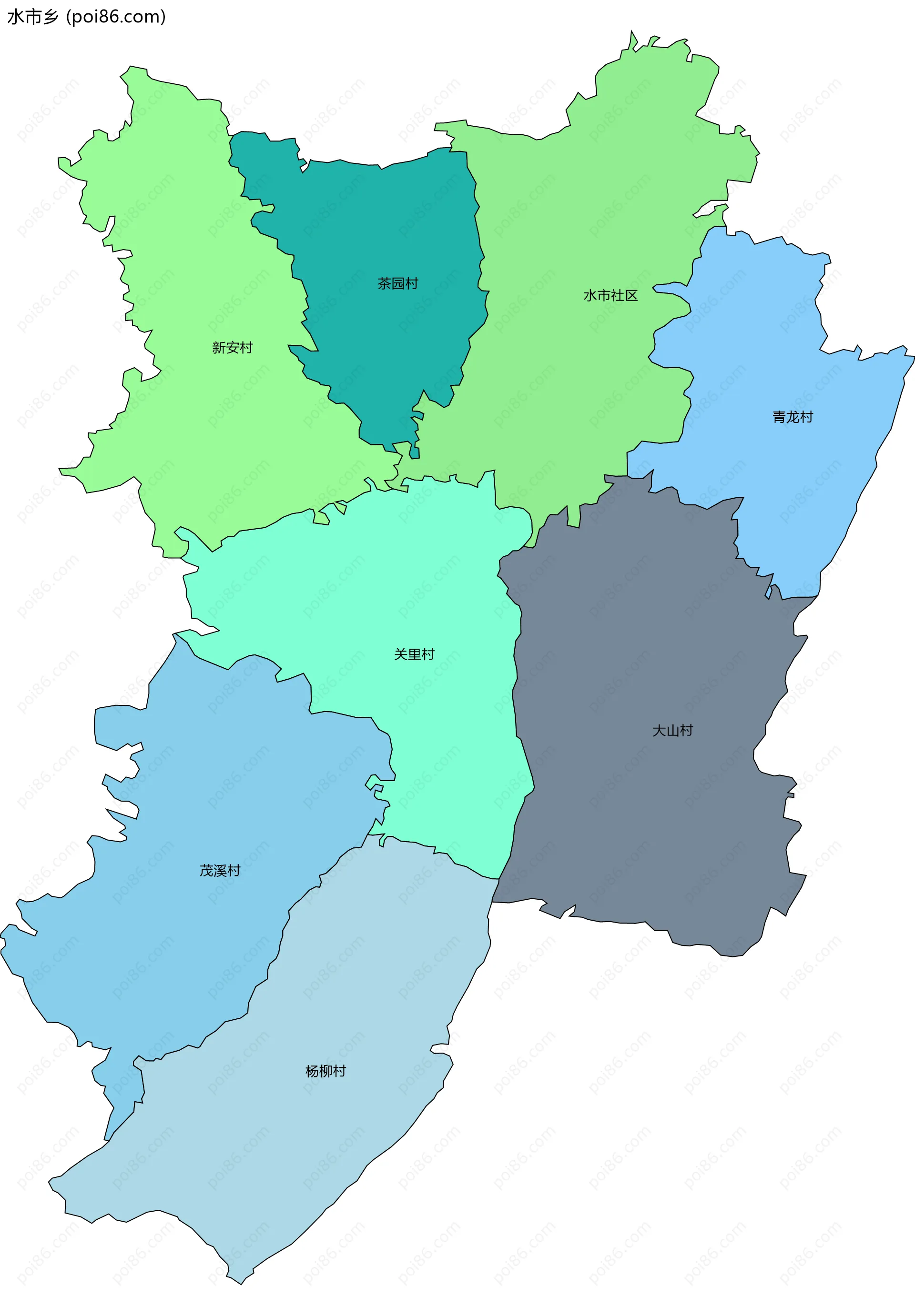 水市乡边界地图(五级行政区划)