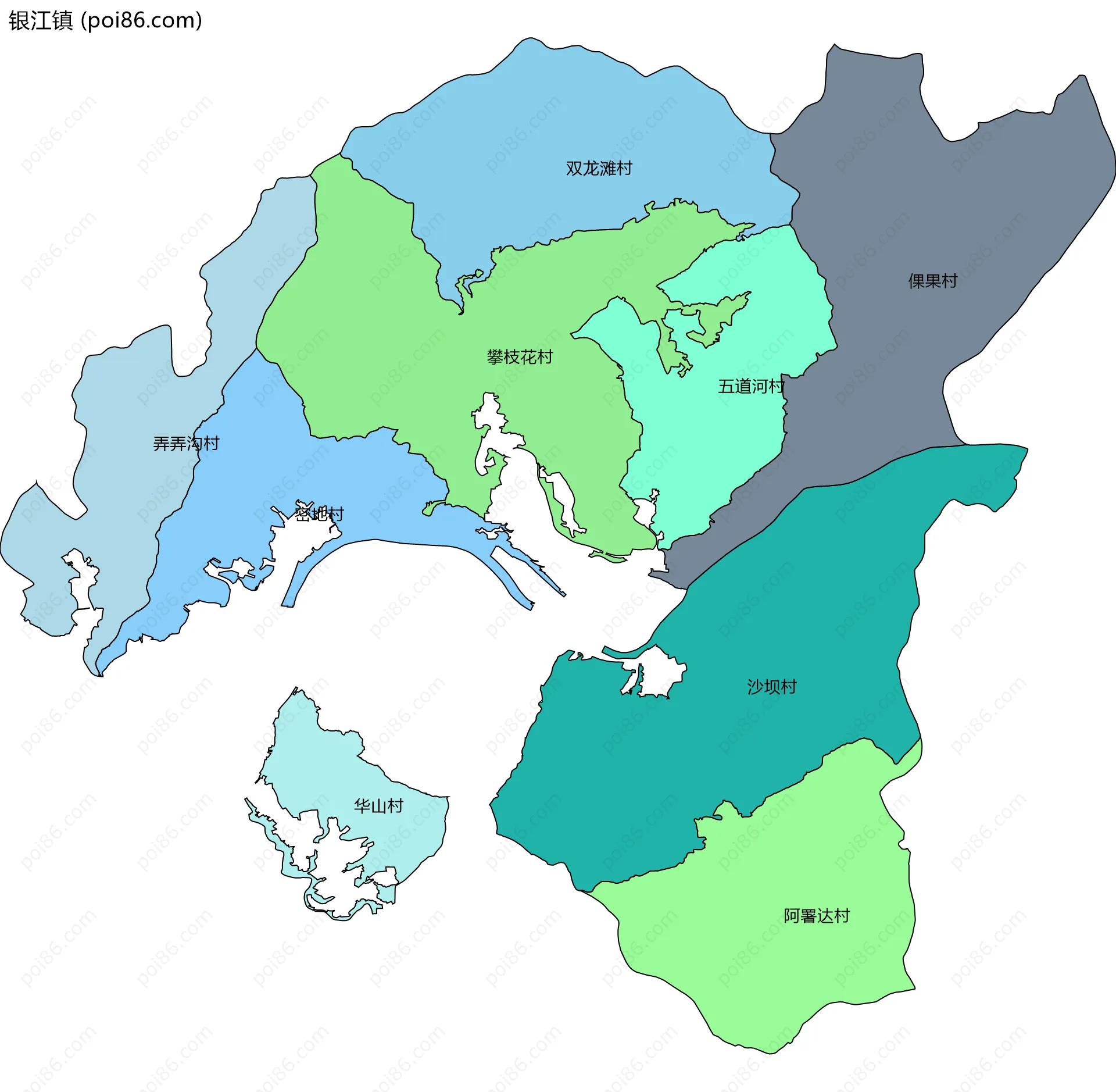 银江镇边界地图(五级行政区划)