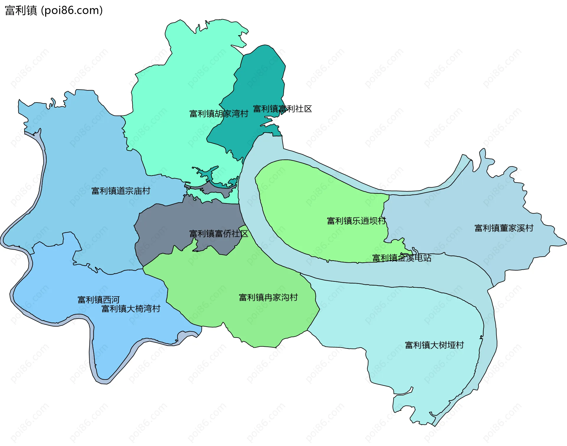 富利镇边界地图(五级行政区划)