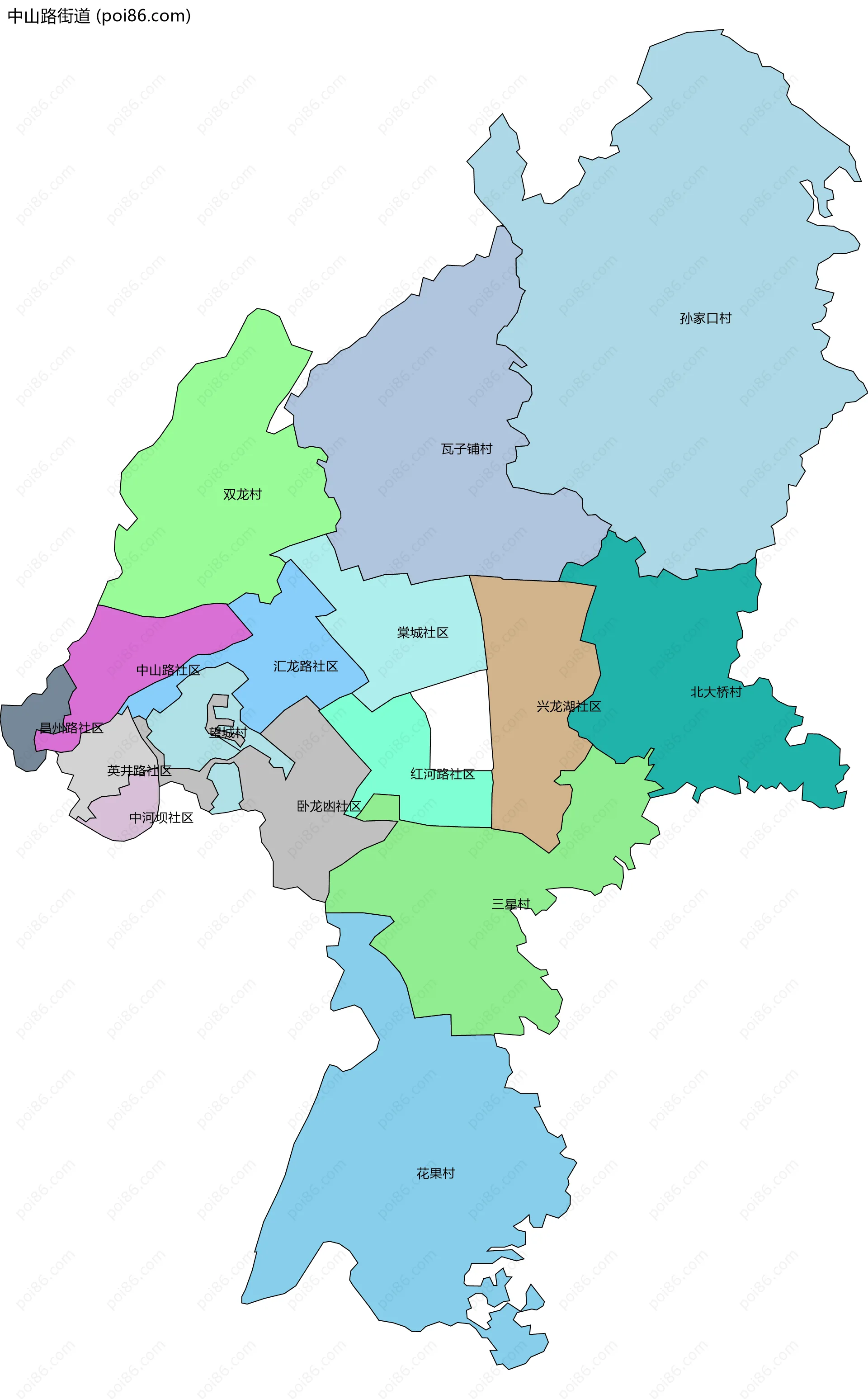 中山路街道边界地图(五级行政区划)