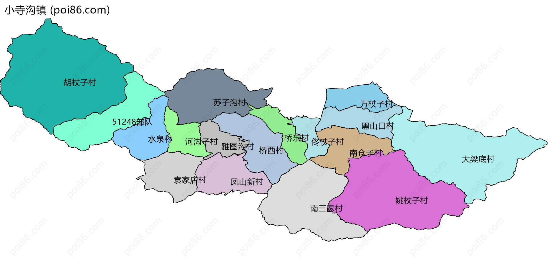 小寺沟镇边界地图(五级行政区划)