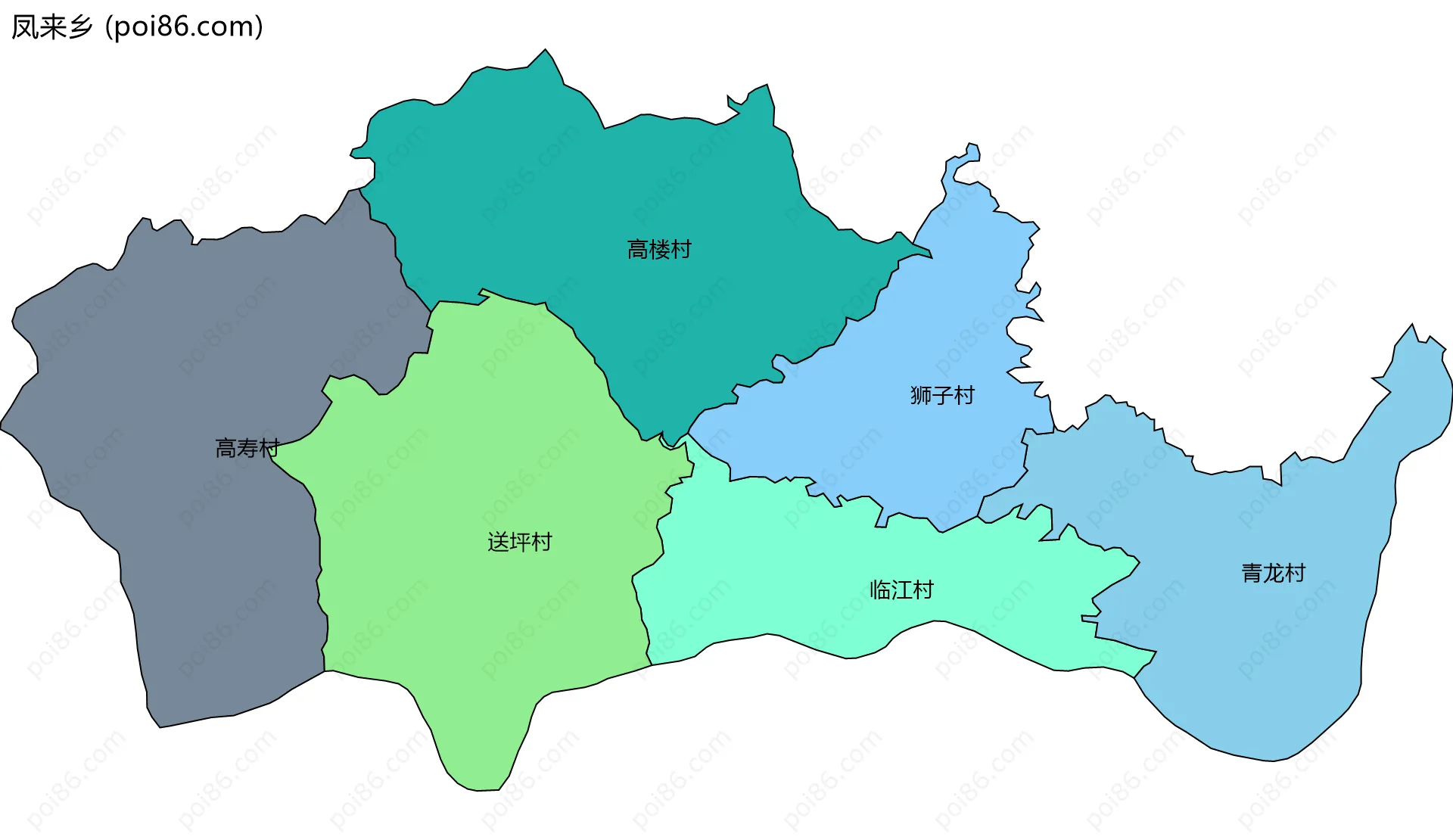 凤来乡边界地图(五级行政区划)