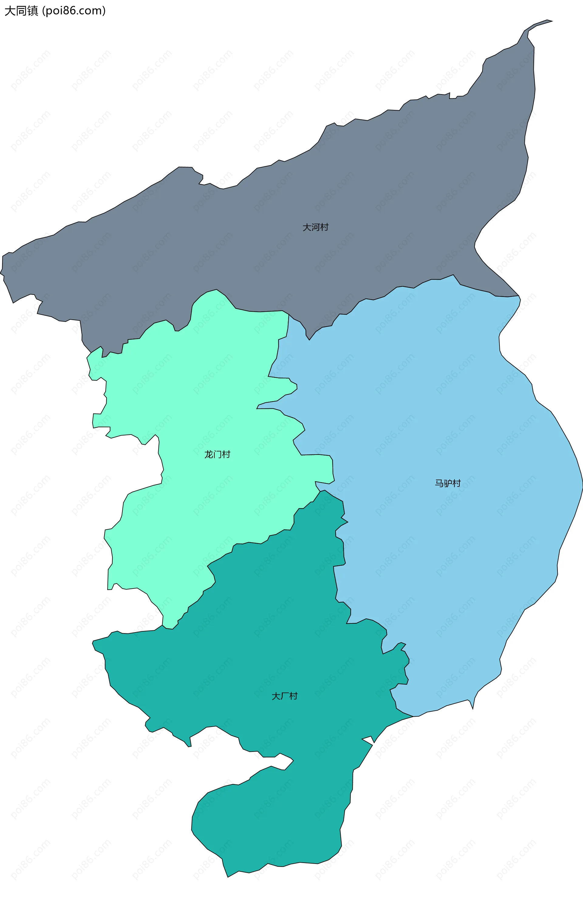 大同镇边界地图(五级行政区划)
