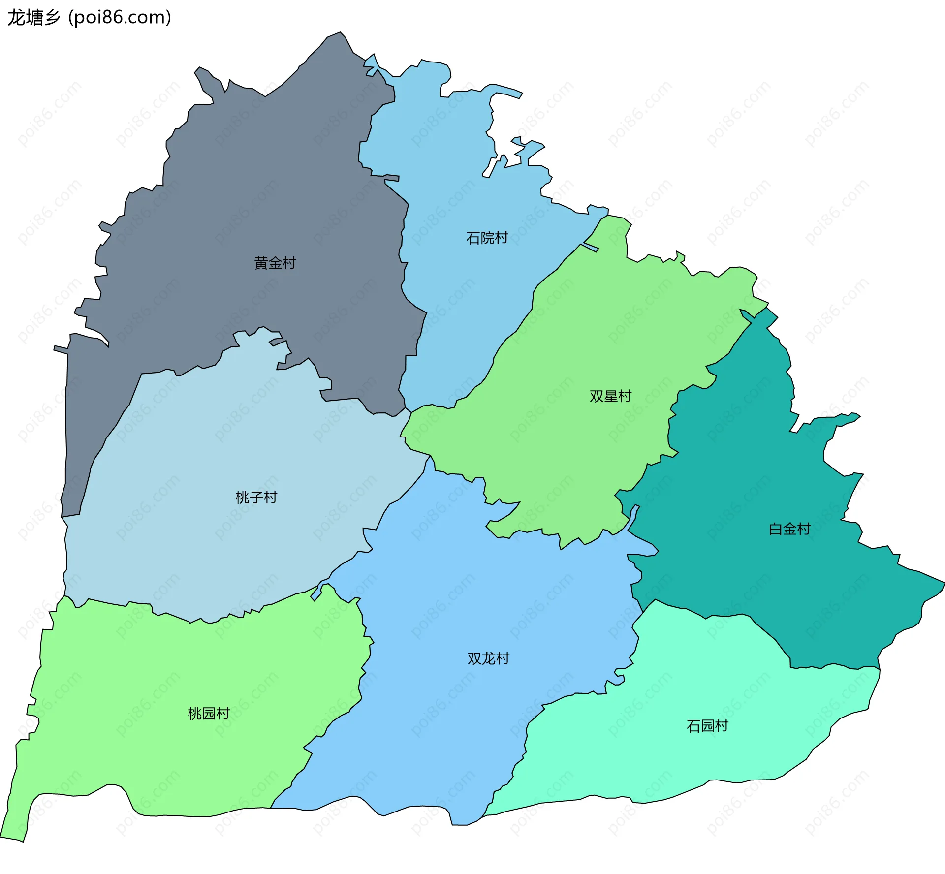龙塘乡边界地图(五级行政区划)