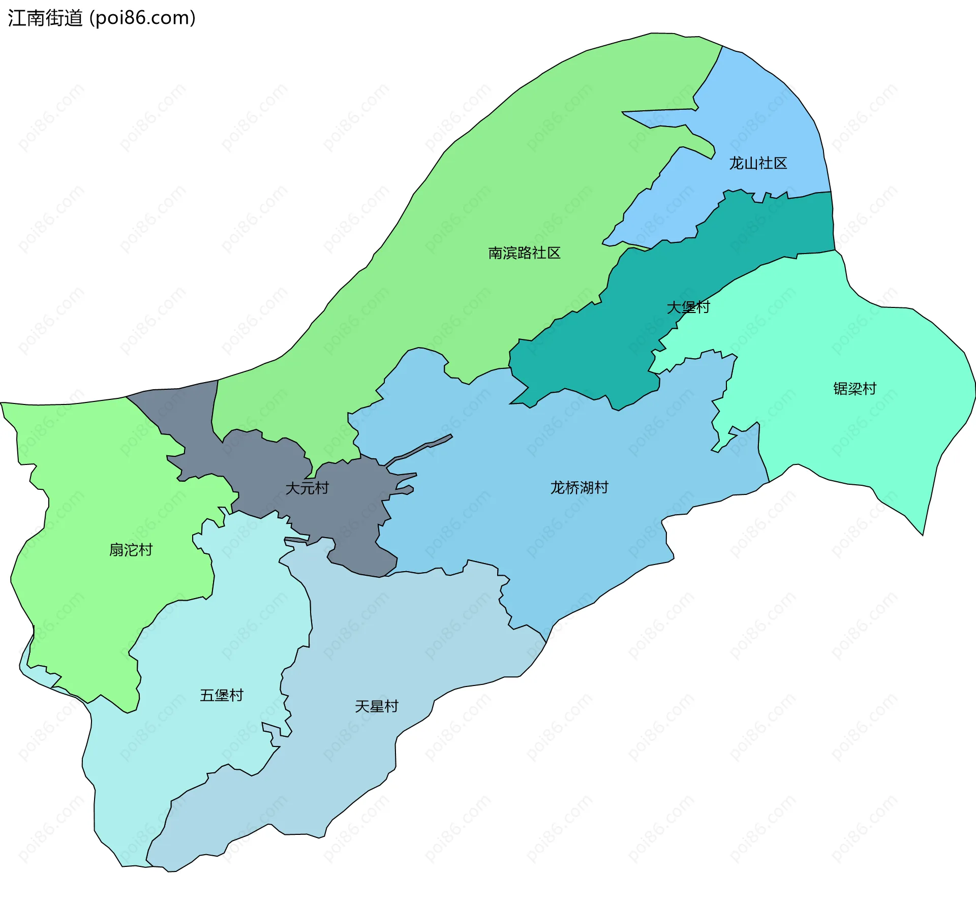 江南街道边界地图(五级行政区划)