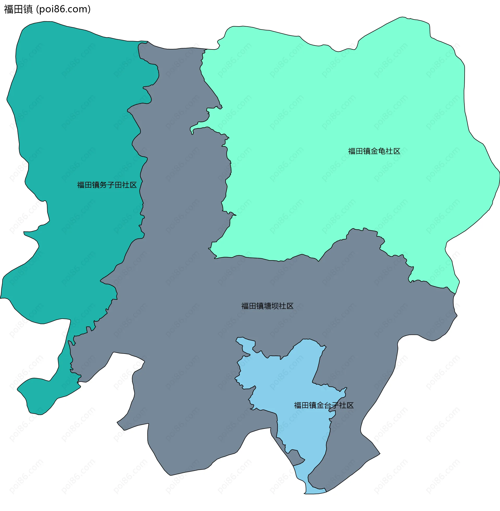 福田镇边界地图(五级行政区划)