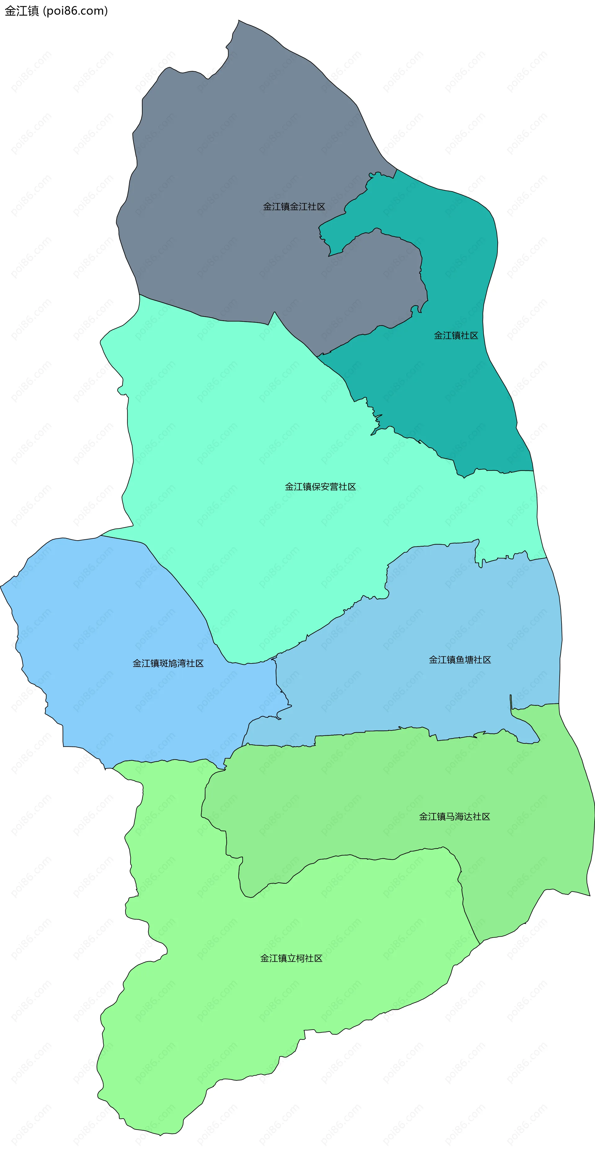 金江镇边界地图(五级行政区划)