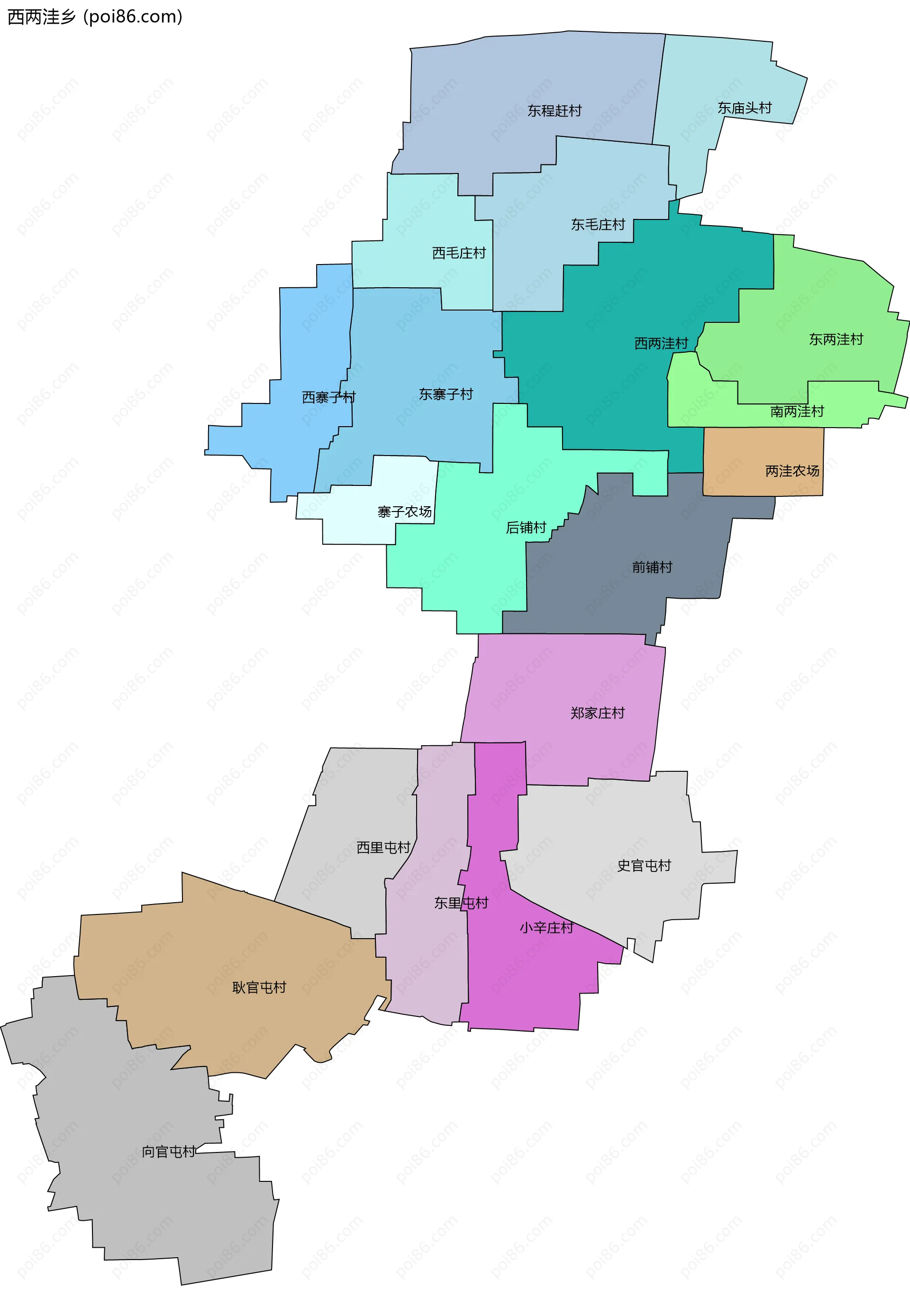 西两洼乡边界地图(五级行政区划)