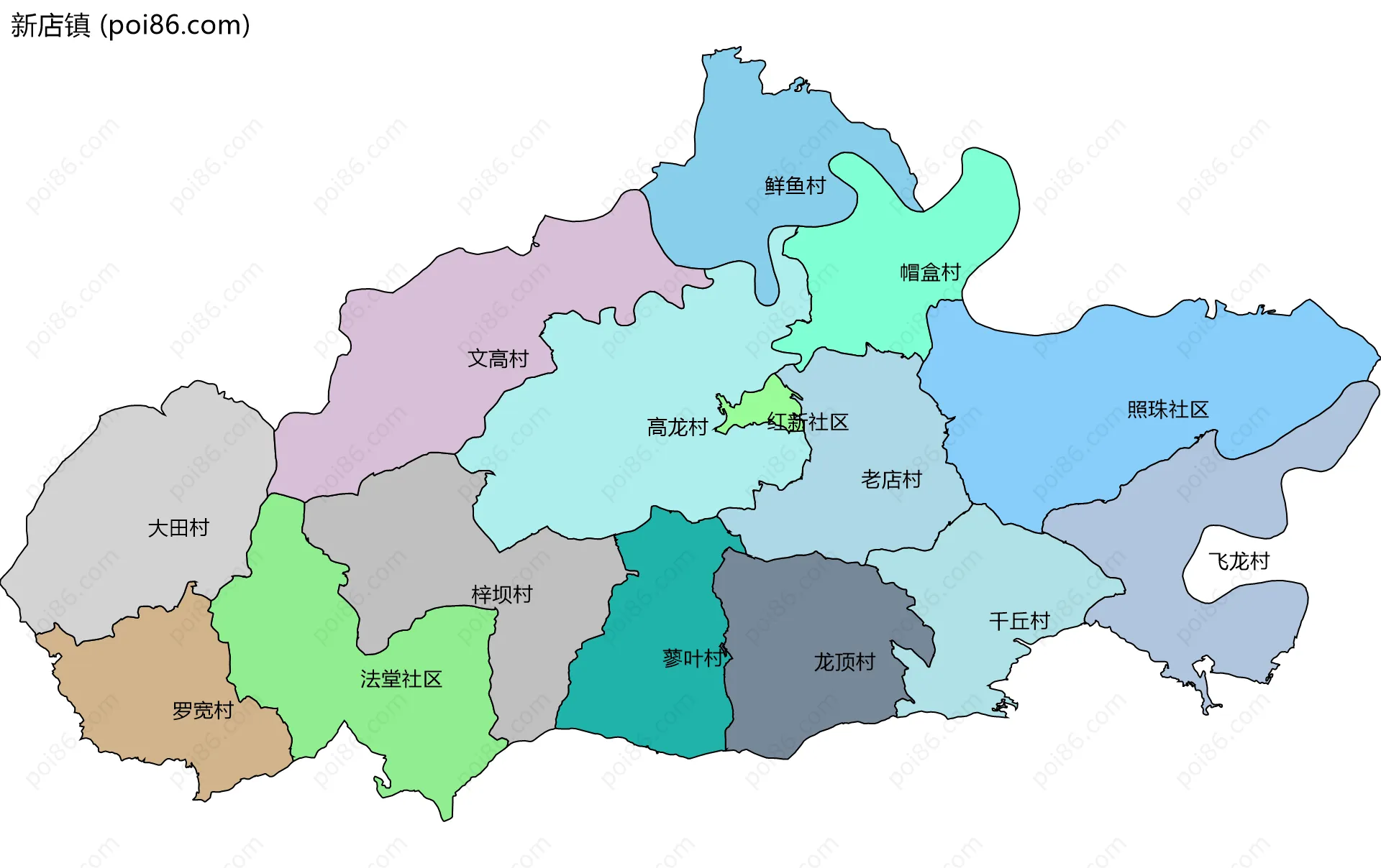 新店镇边界地图(五级行政区划)