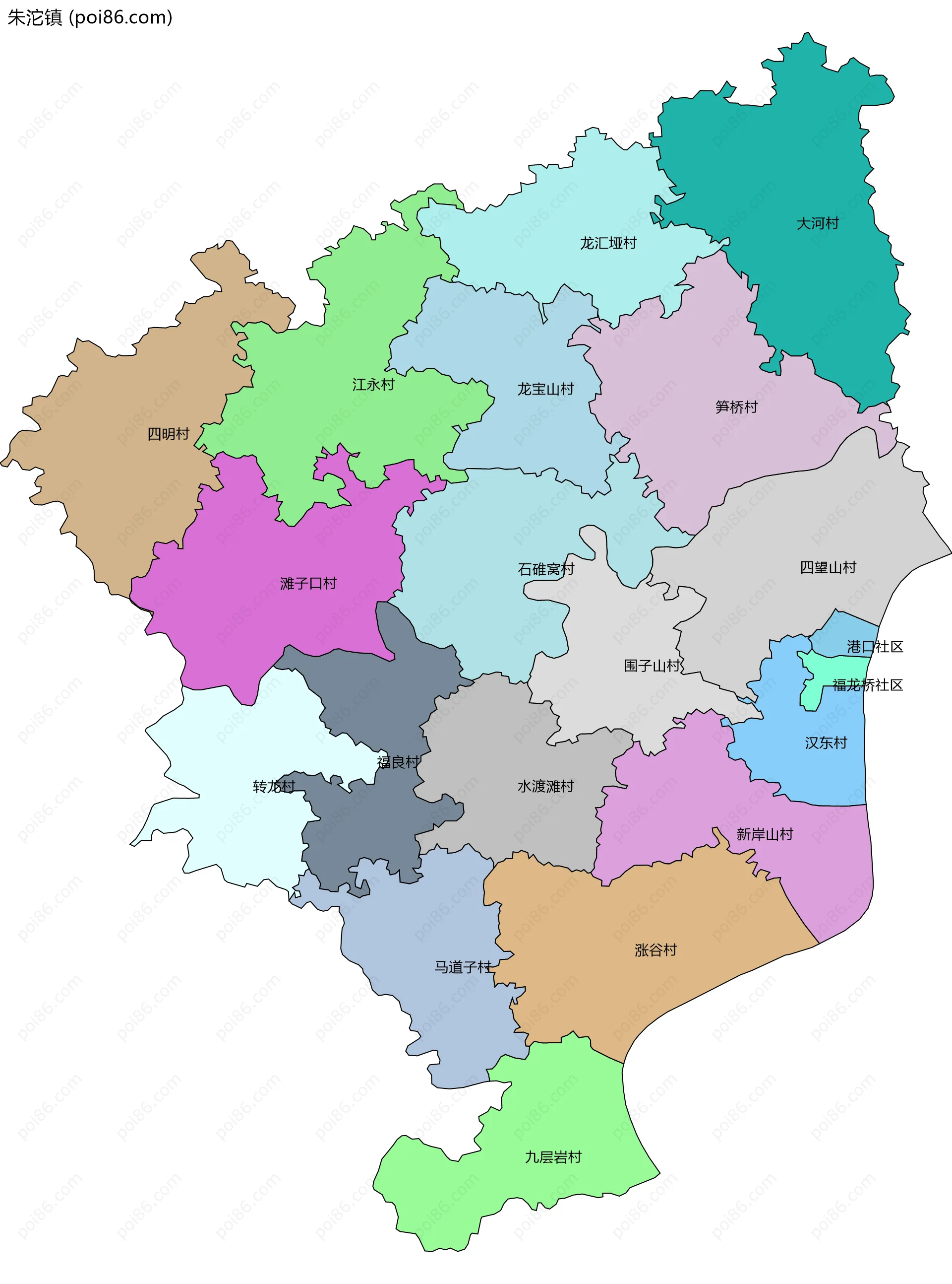 朱沱镇边界地图(五级行政区划)