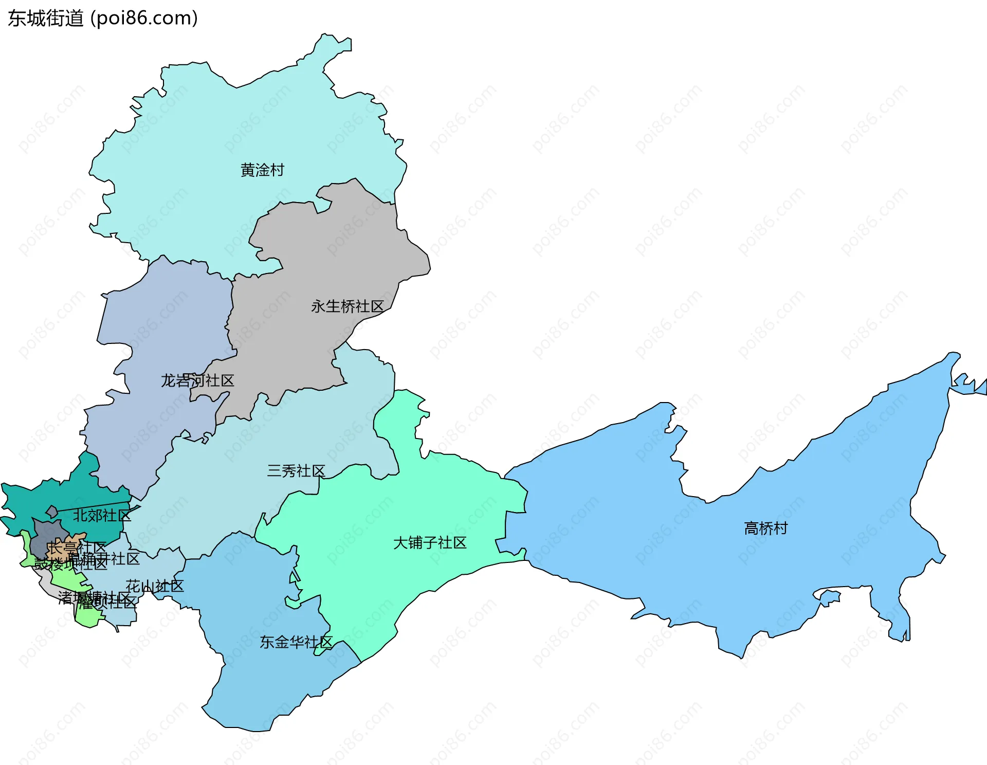东城街道边界地图(五级行政区划)