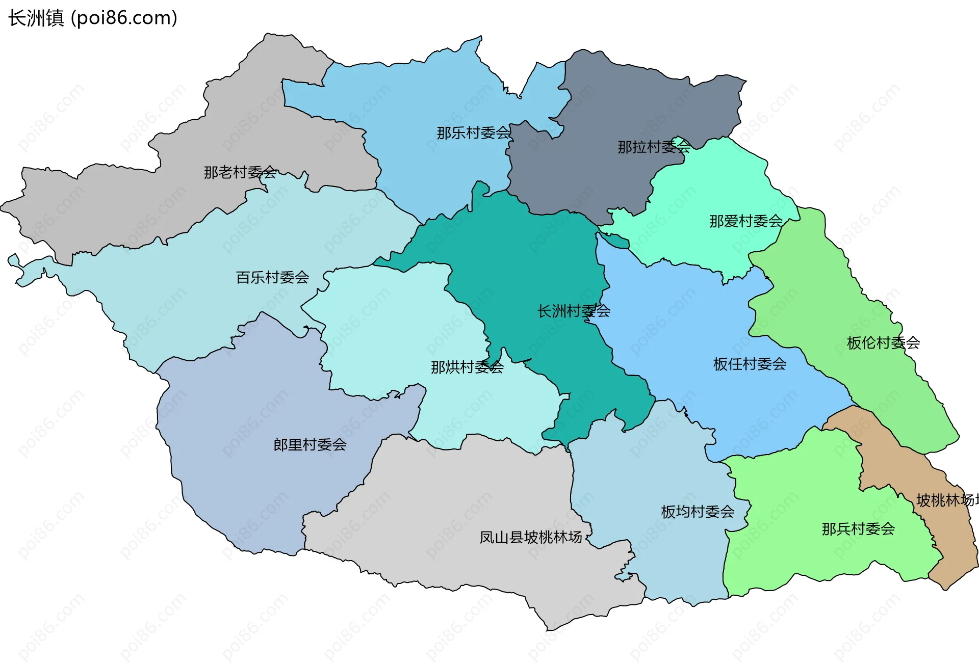 长洲镇边界地图(五级行政区划)