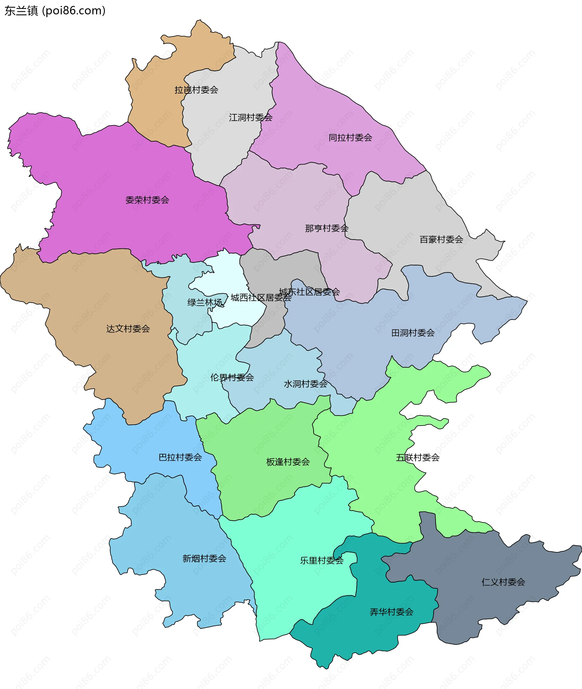 东兰镇边界地图(五级行政区划)