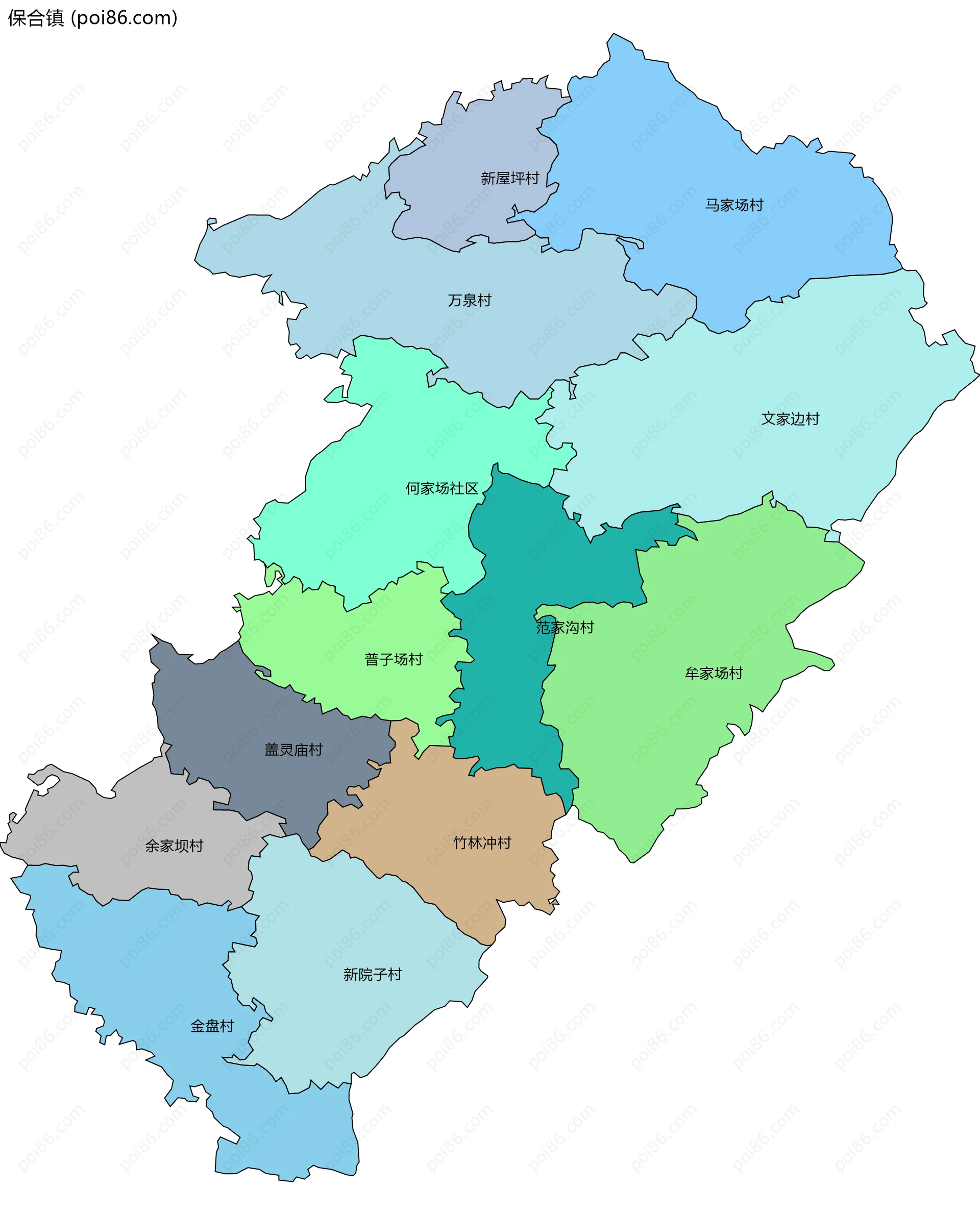 保合镇边界地图(五级行政区划)