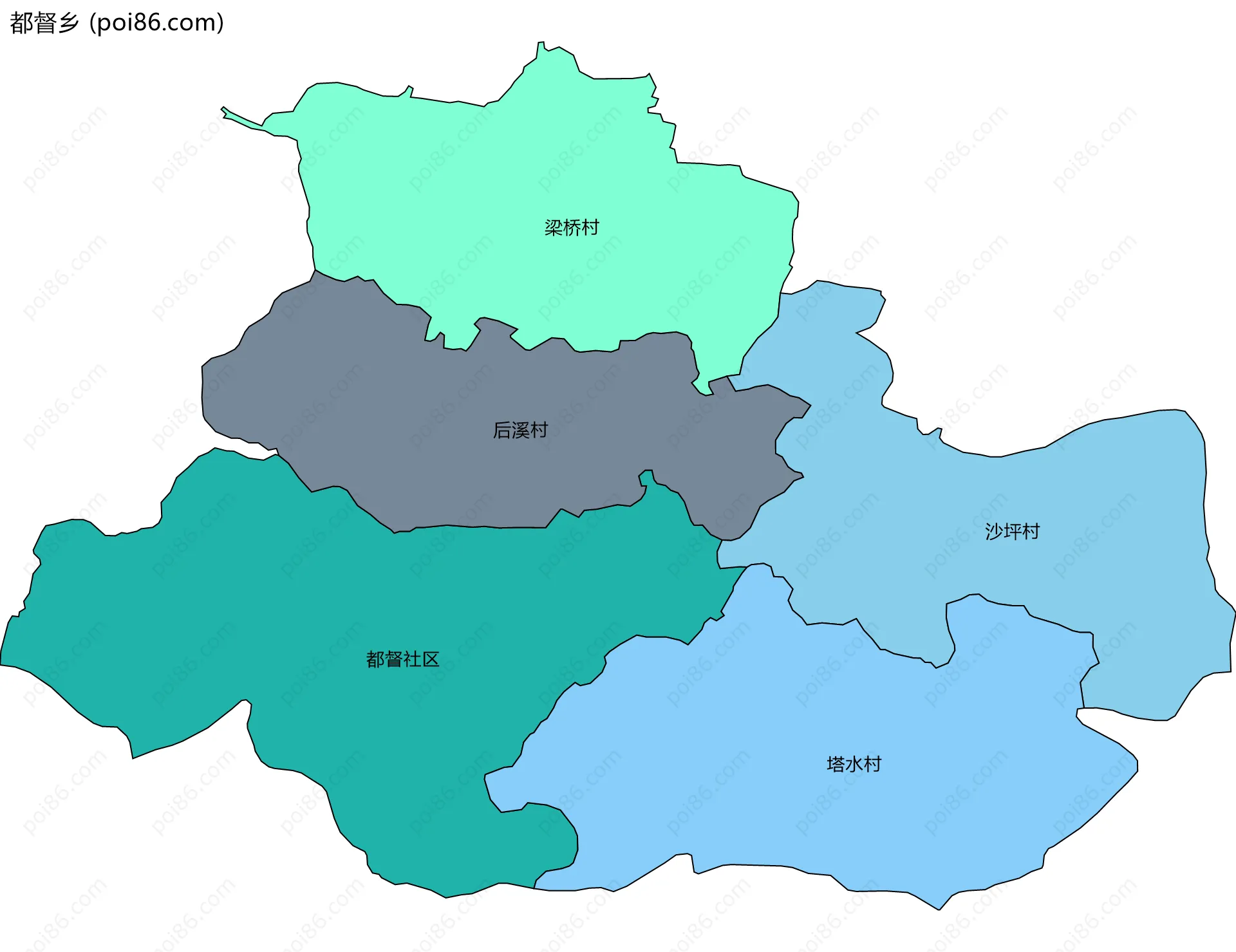 都督乡边界地图(五级行政区划)