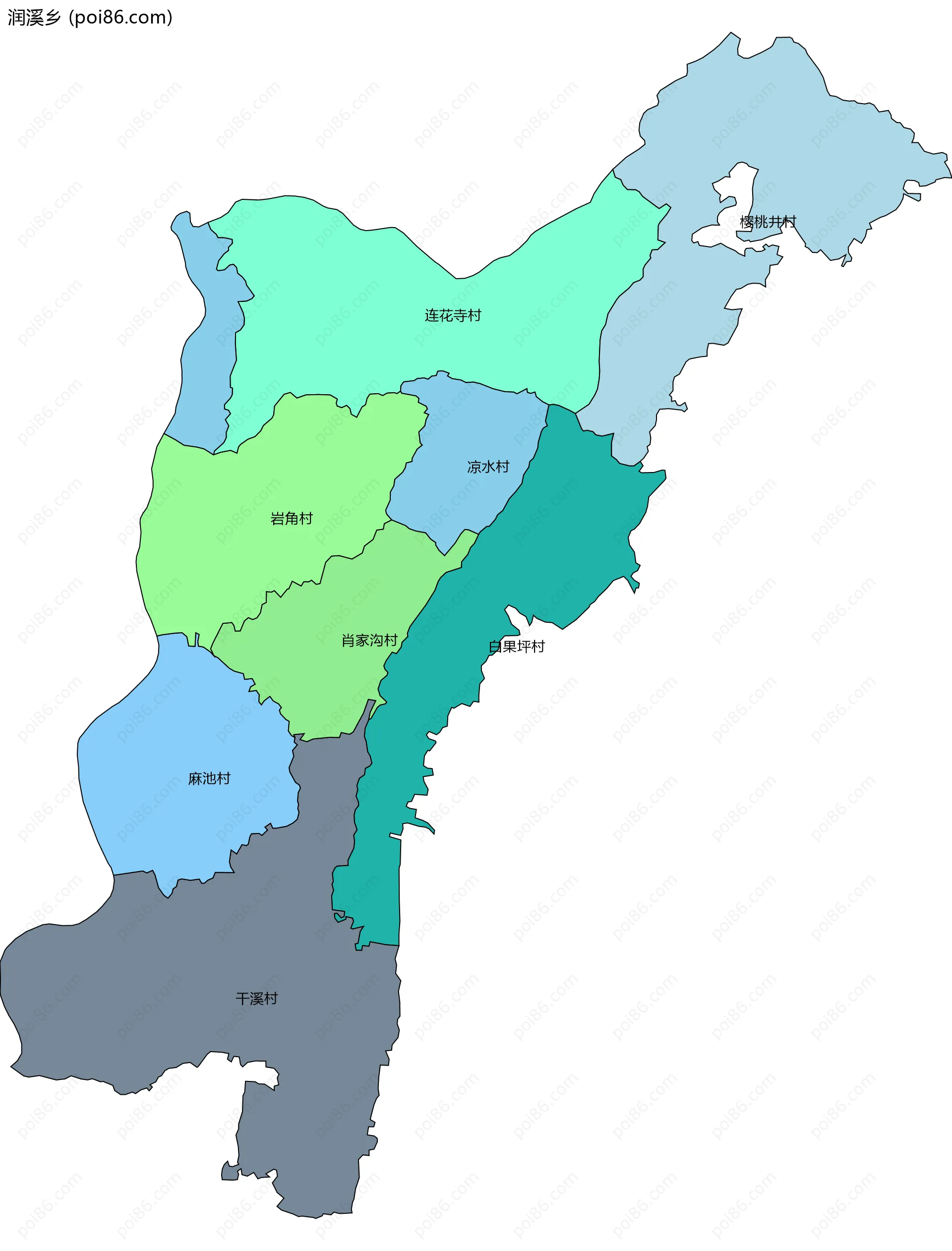 润溪乡边界地图(五级行政区划)