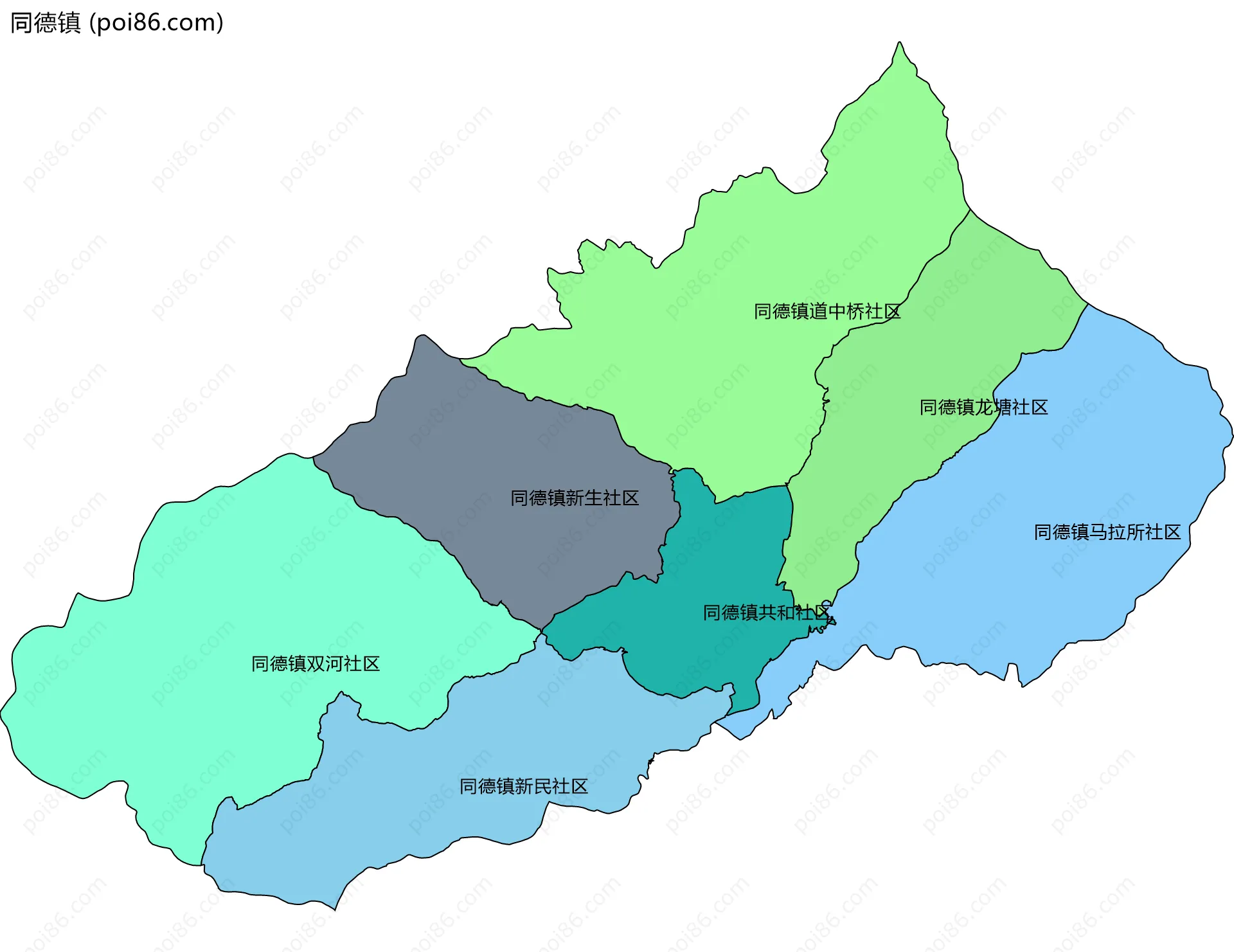 同德镇边界地图(五级行政区划)