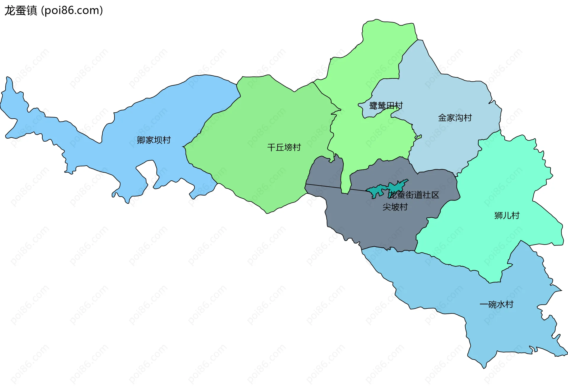 龙蚕镇边界地图(五级行政区划)