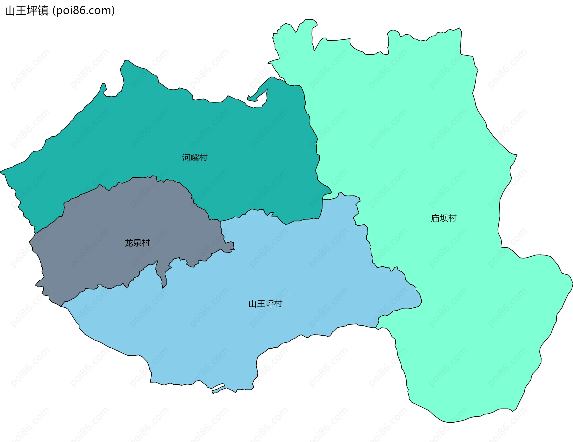 山王坪镇边界地图(五级行政区划)