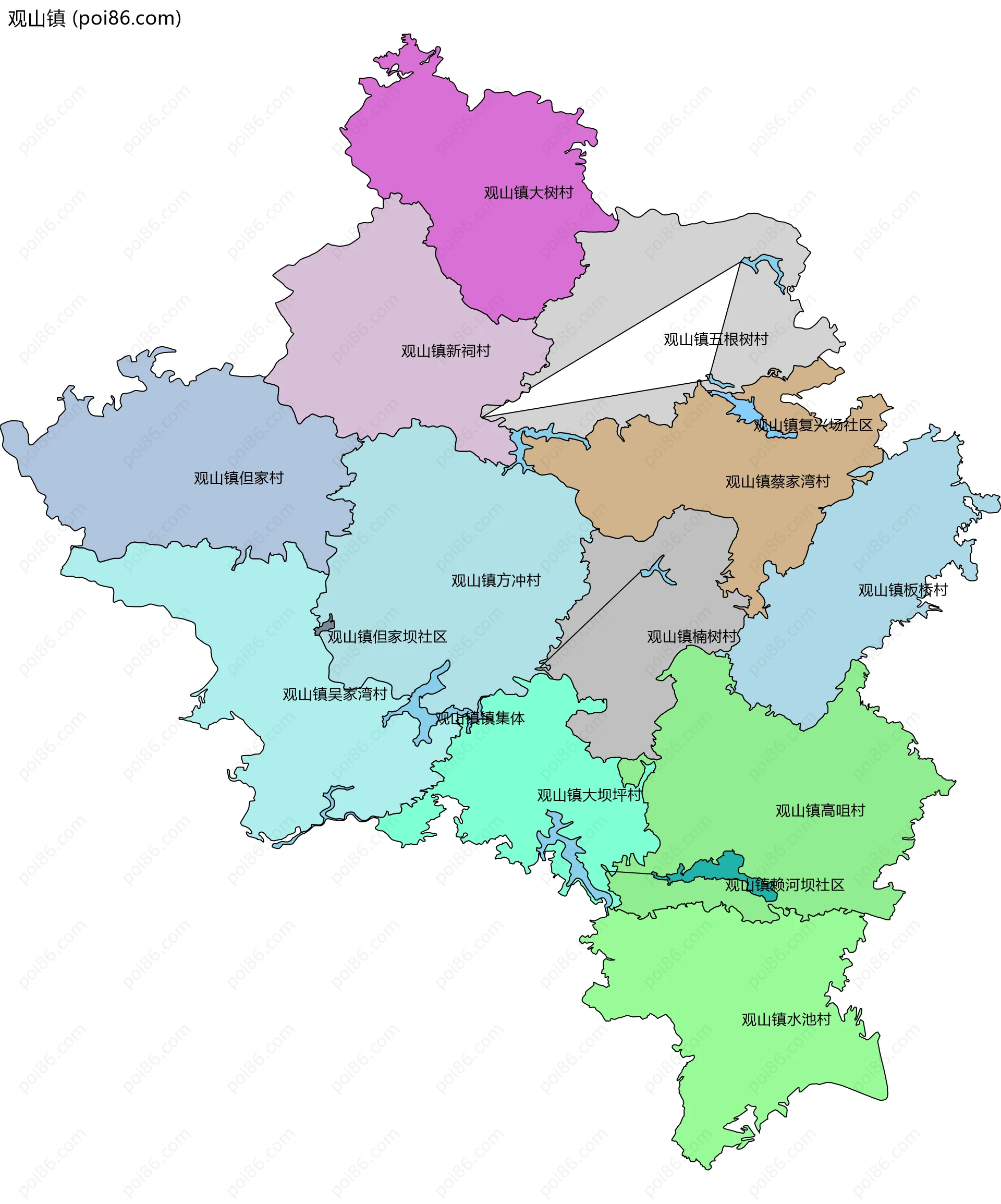 观山镇边界地图(五级行政区划)