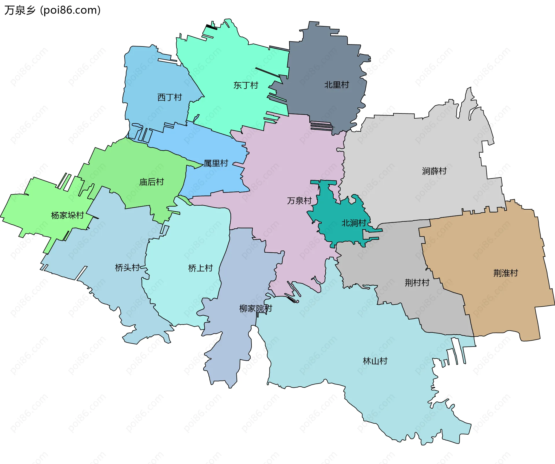 万泉乡边界地图(五级行政区划)