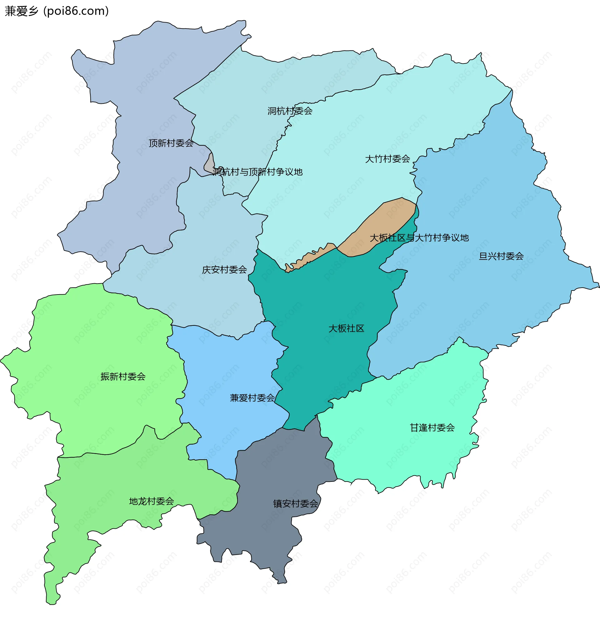兼爱乡边界地图(五级行政区划)