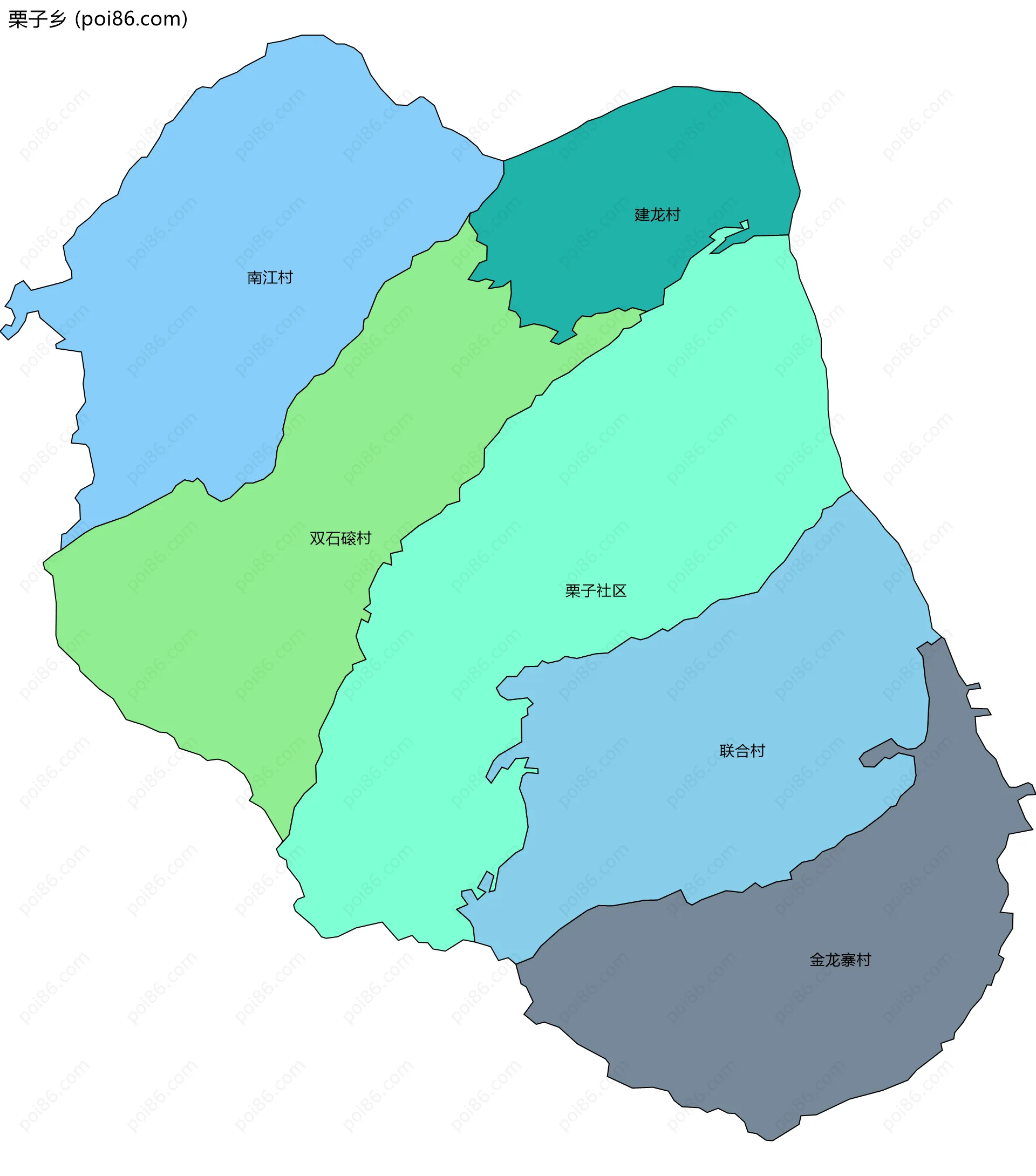 栗子乡边界地图(五级行政区划)