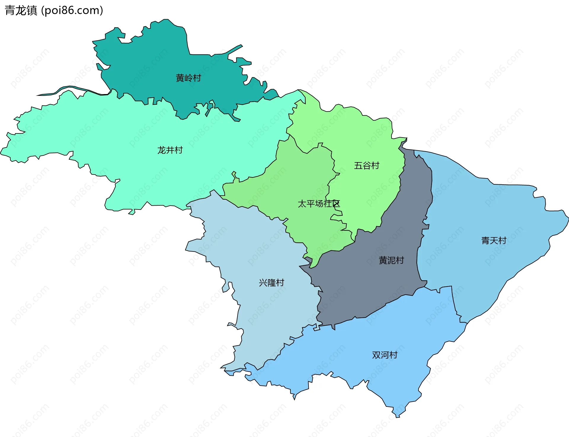 青龙镇边界地图(五级行政区划)