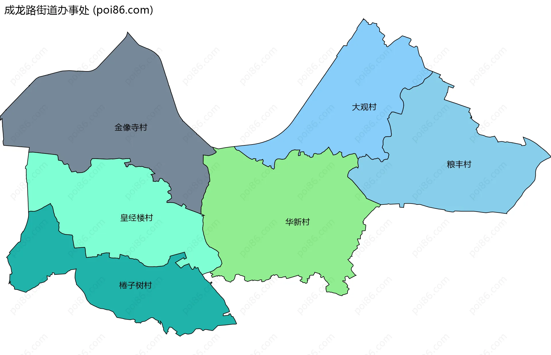 成龙路街道办事处边界地图(五级行政区划)