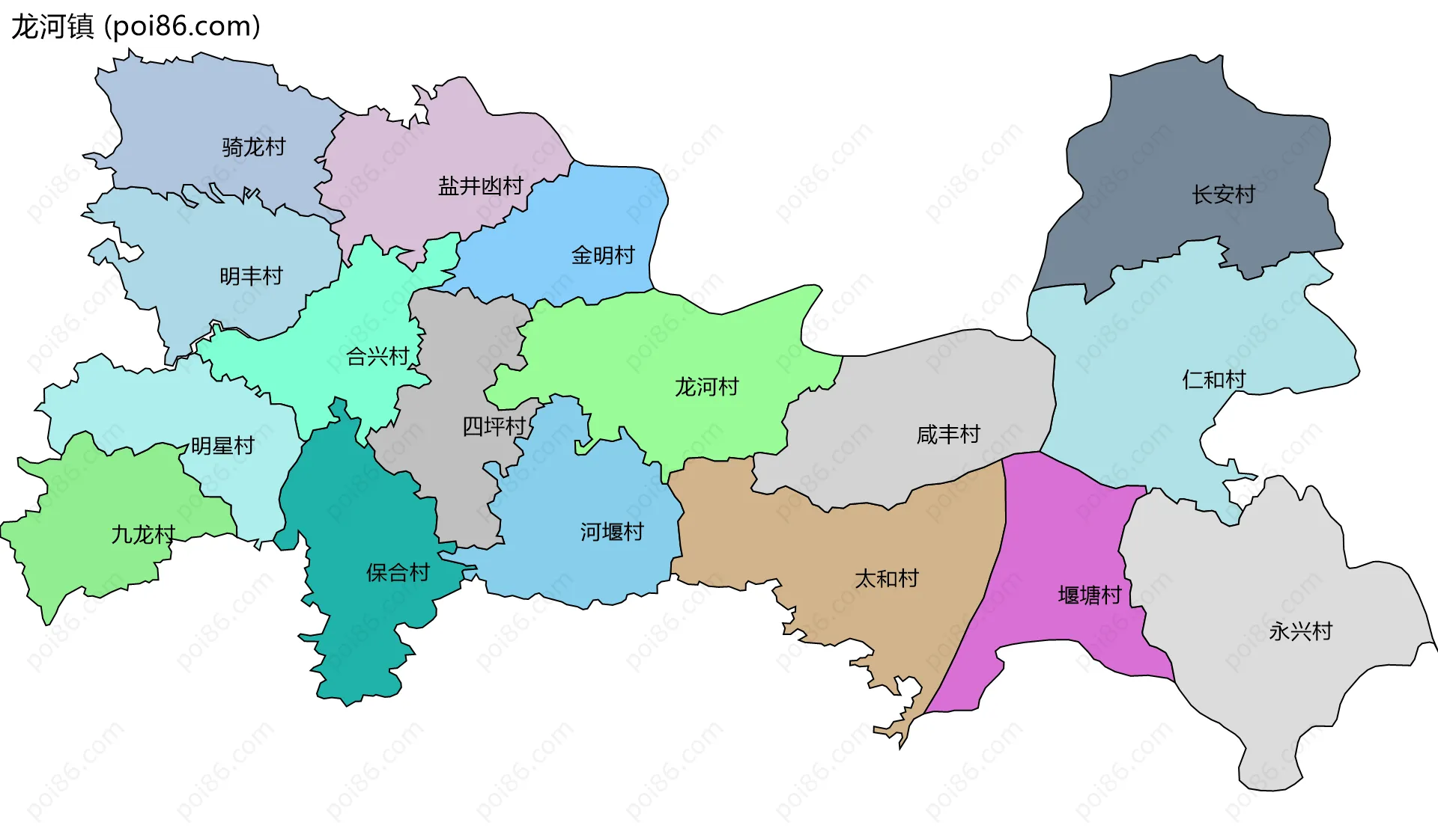 龙河镇边界地图(五级行政区划)
