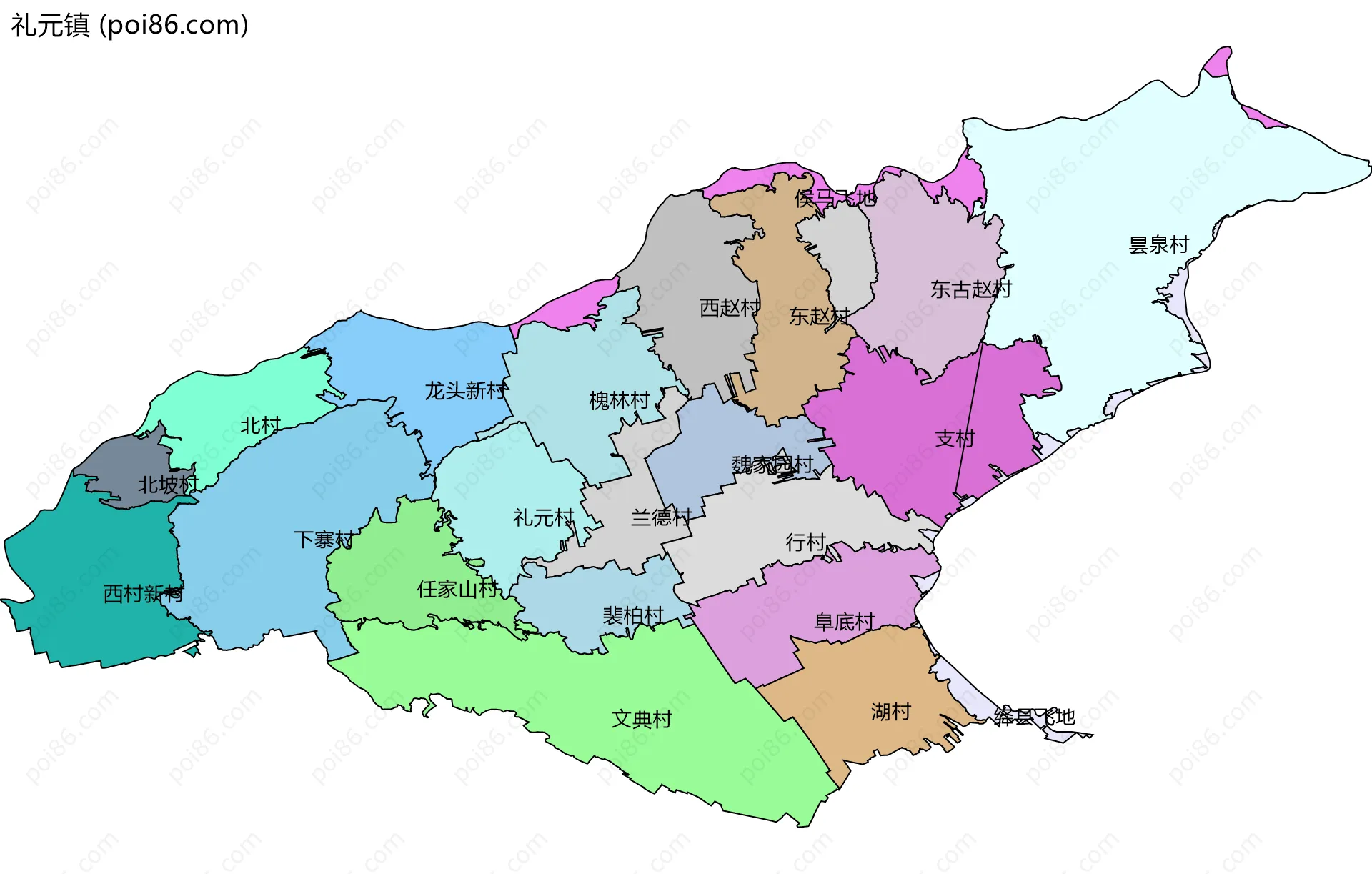 礼元镇边界地图(五级行政区划)