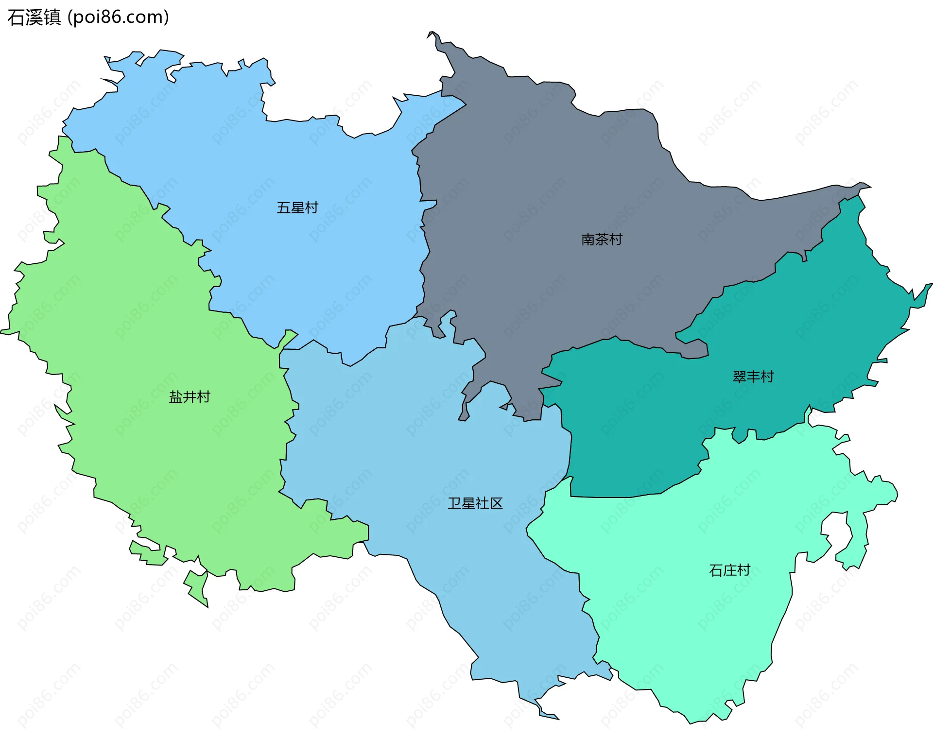 石溪镇边界地图(五级行政区划)