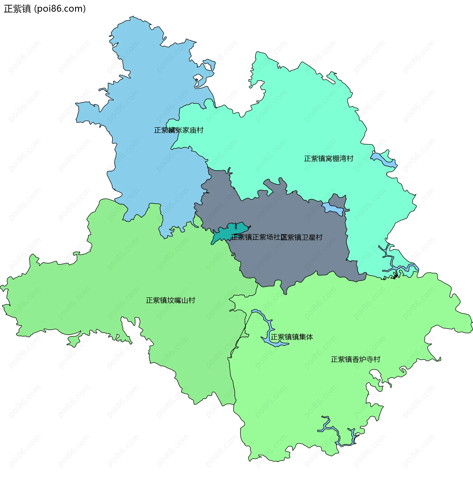 正紫镇边界地图(五级行政区划)