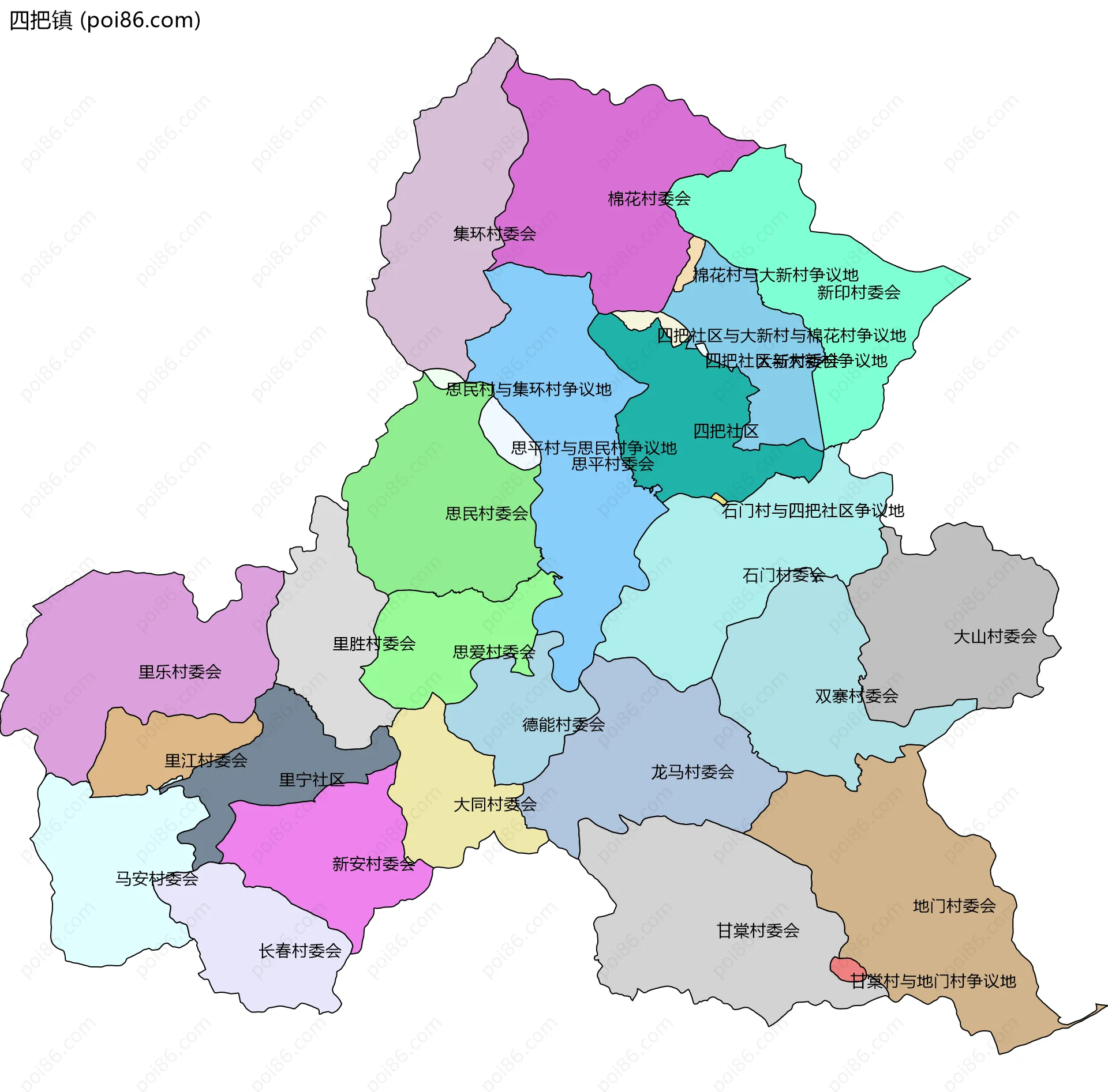 四把镇边界地图(五级行政区划)