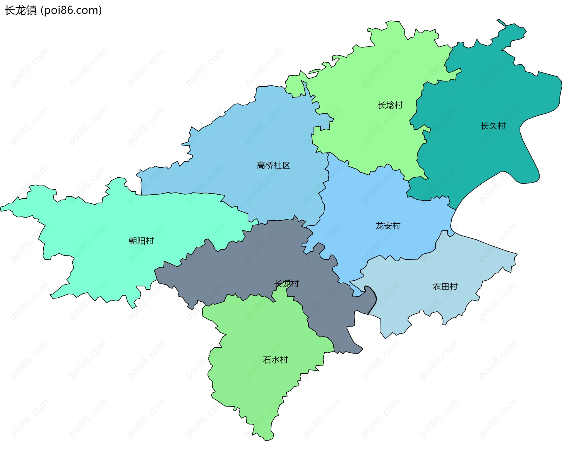 长龙镇边界地图(五级行政区划)