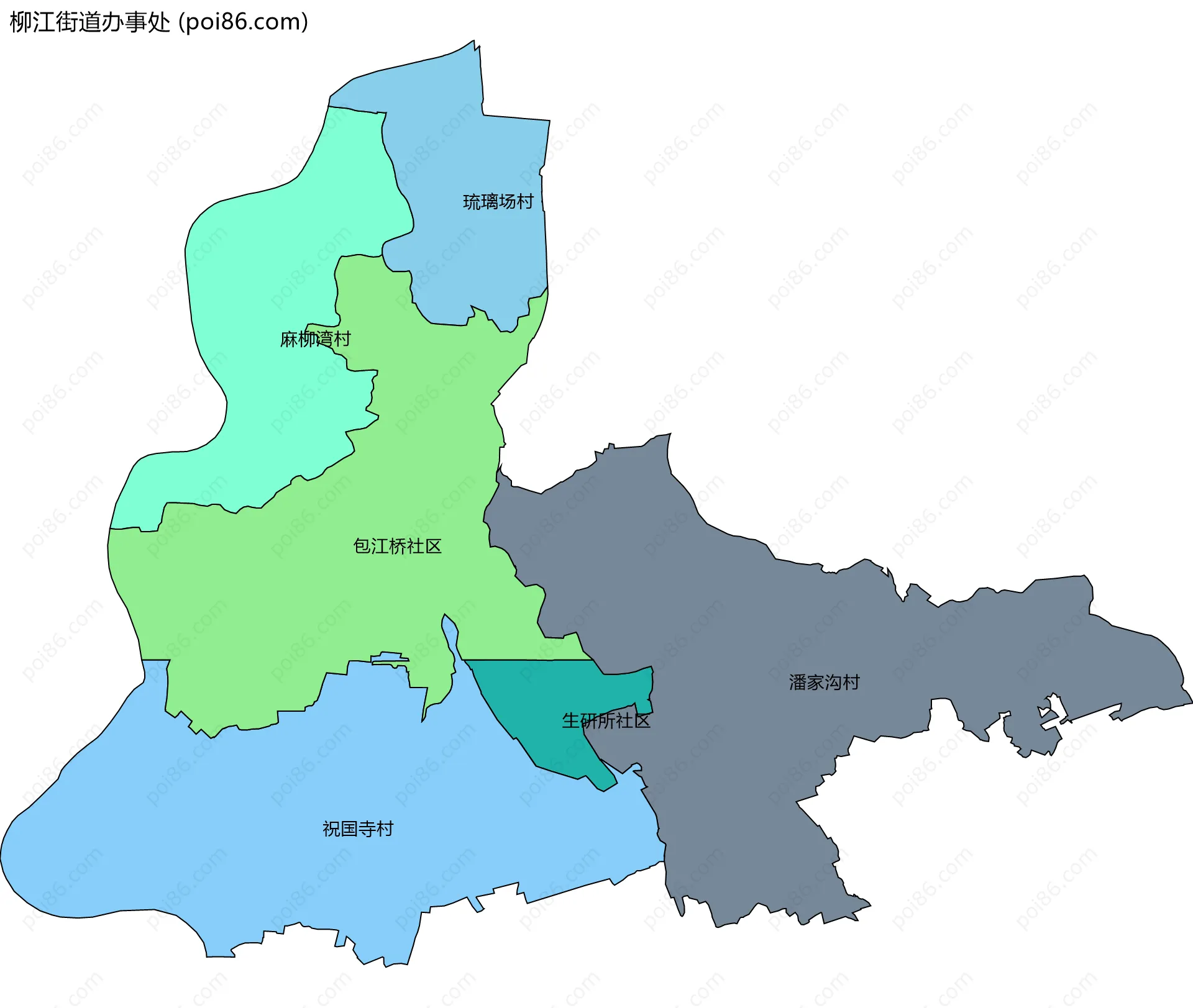 柳江街道办事处边界地图(五级行政区划)
