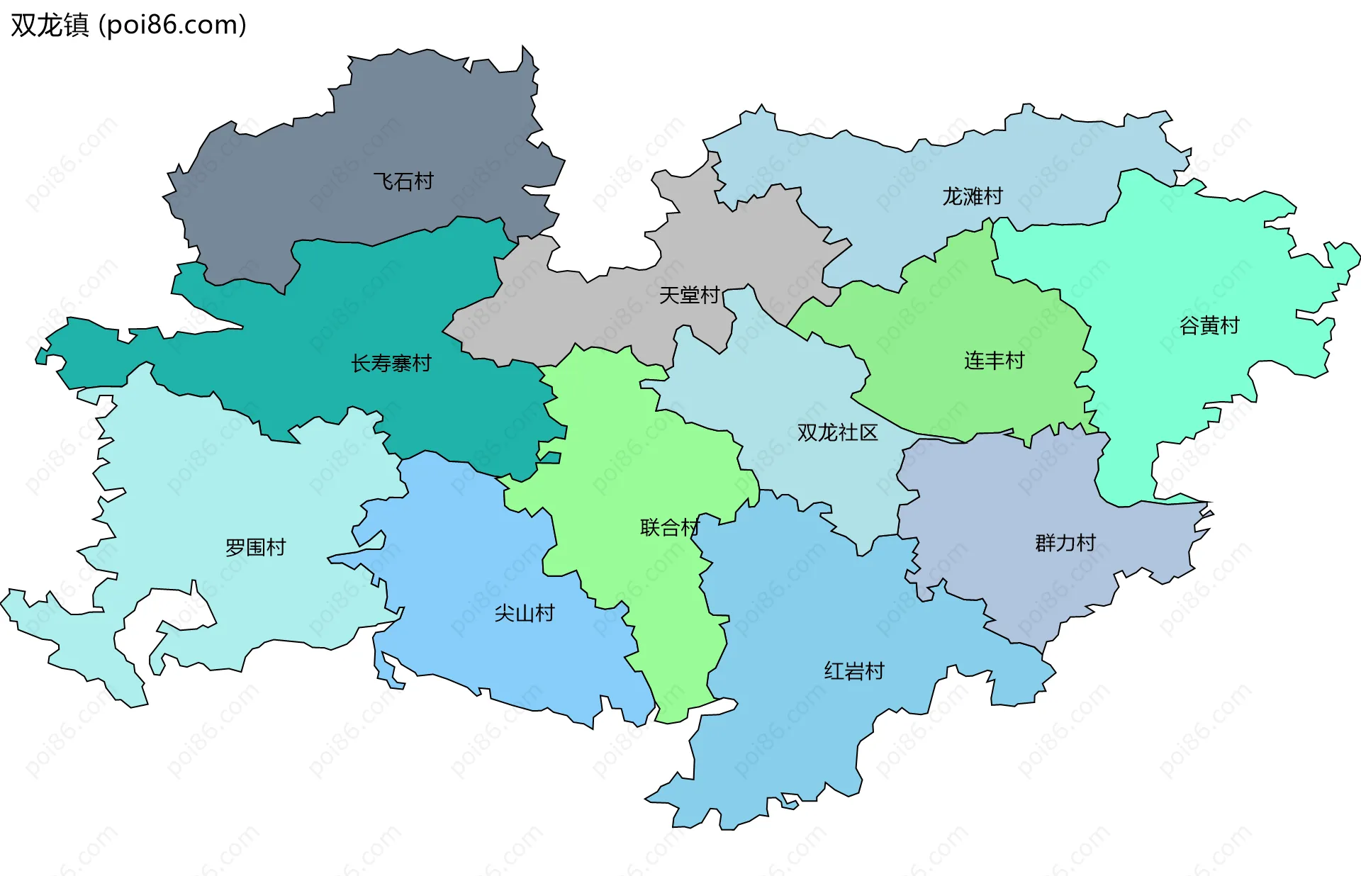 双龙镇边界地图(五级行政区划)