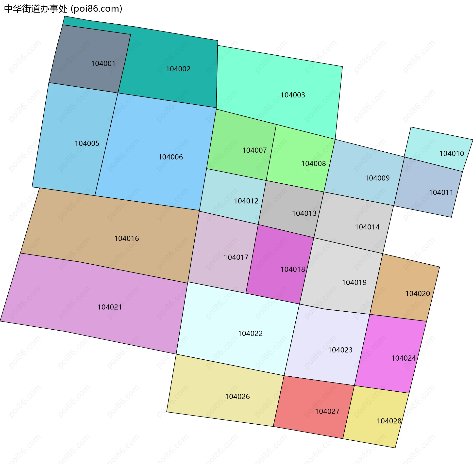 中华街道办事处边界地图(五级行政区划)