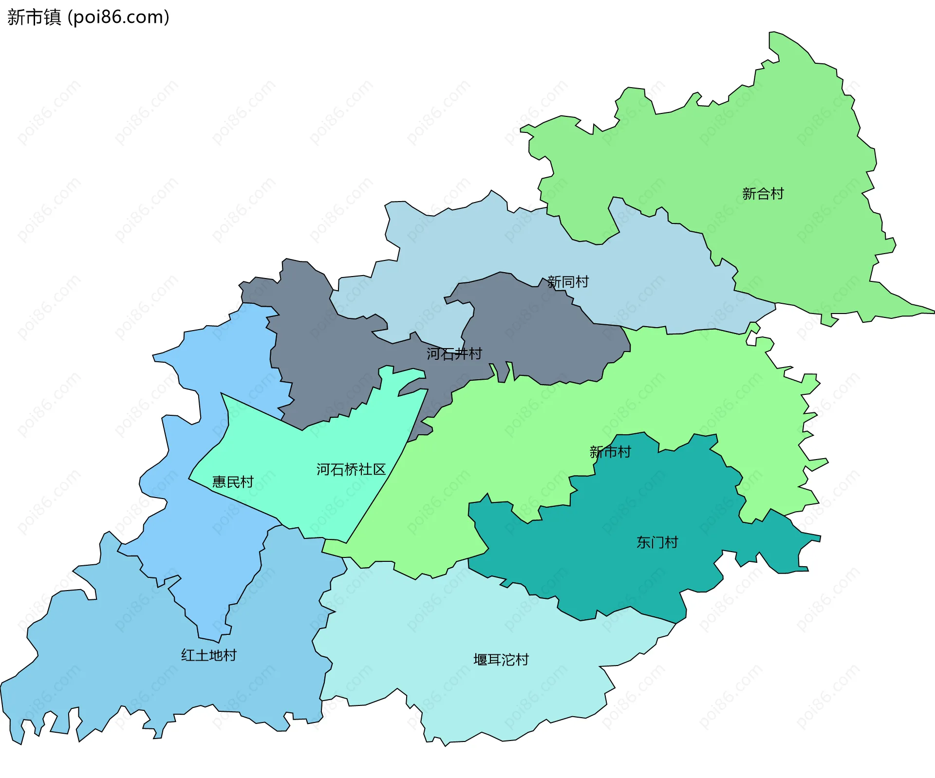 新市镇边界地图(五级行政区划)