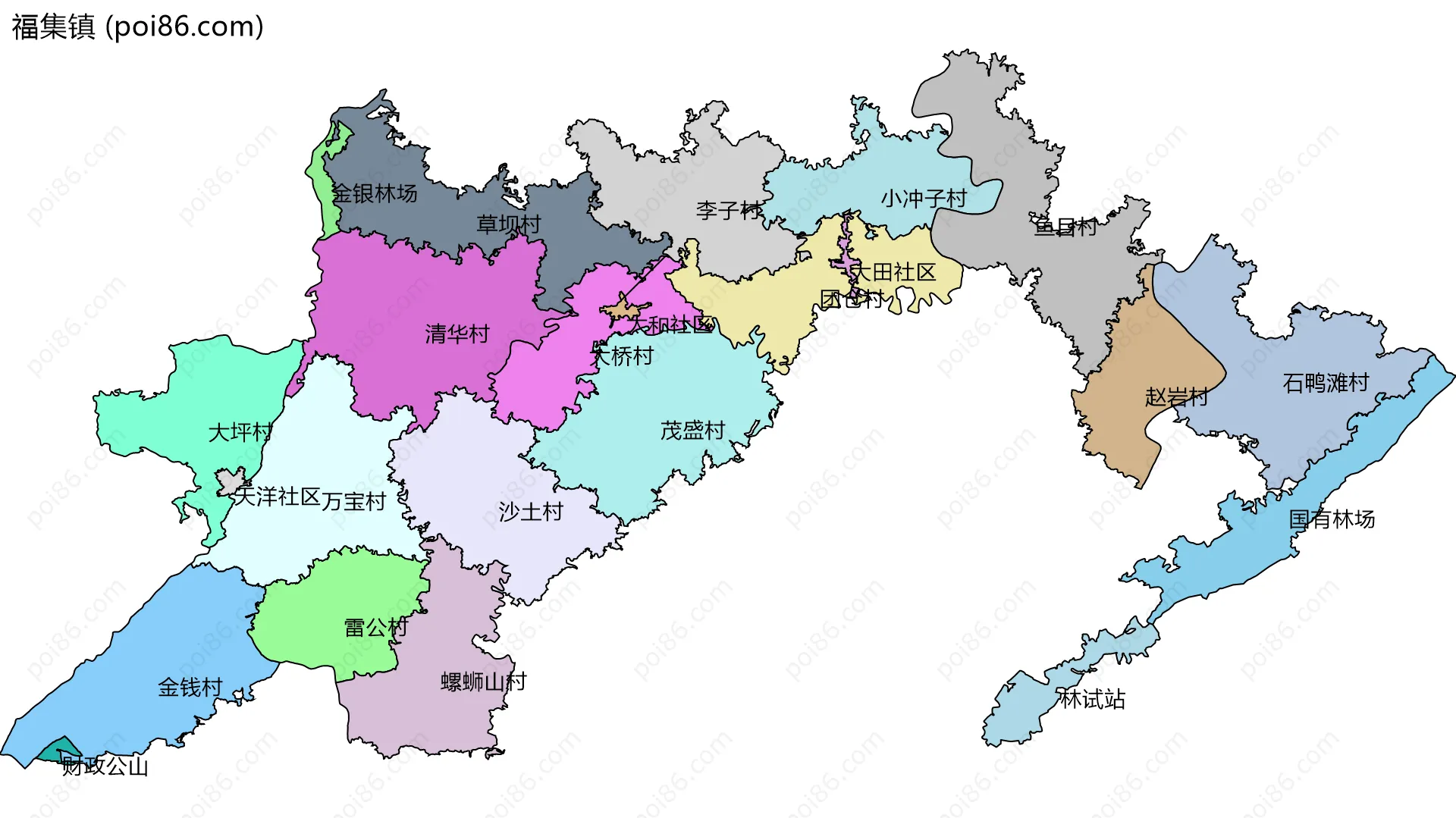 福集镇边界地图(五级行政区划)