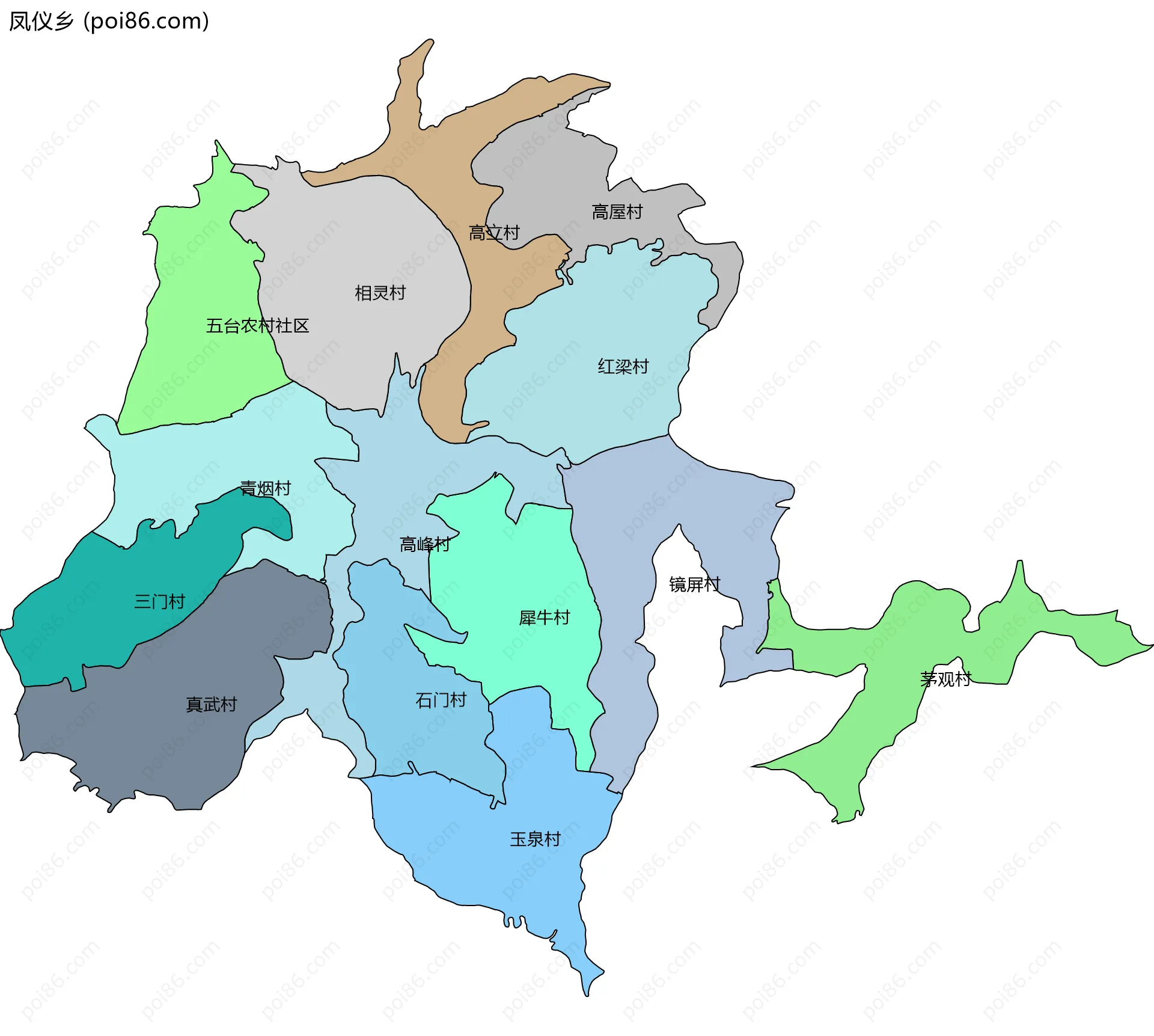 凤仪乡边界地图(五级行政区划)